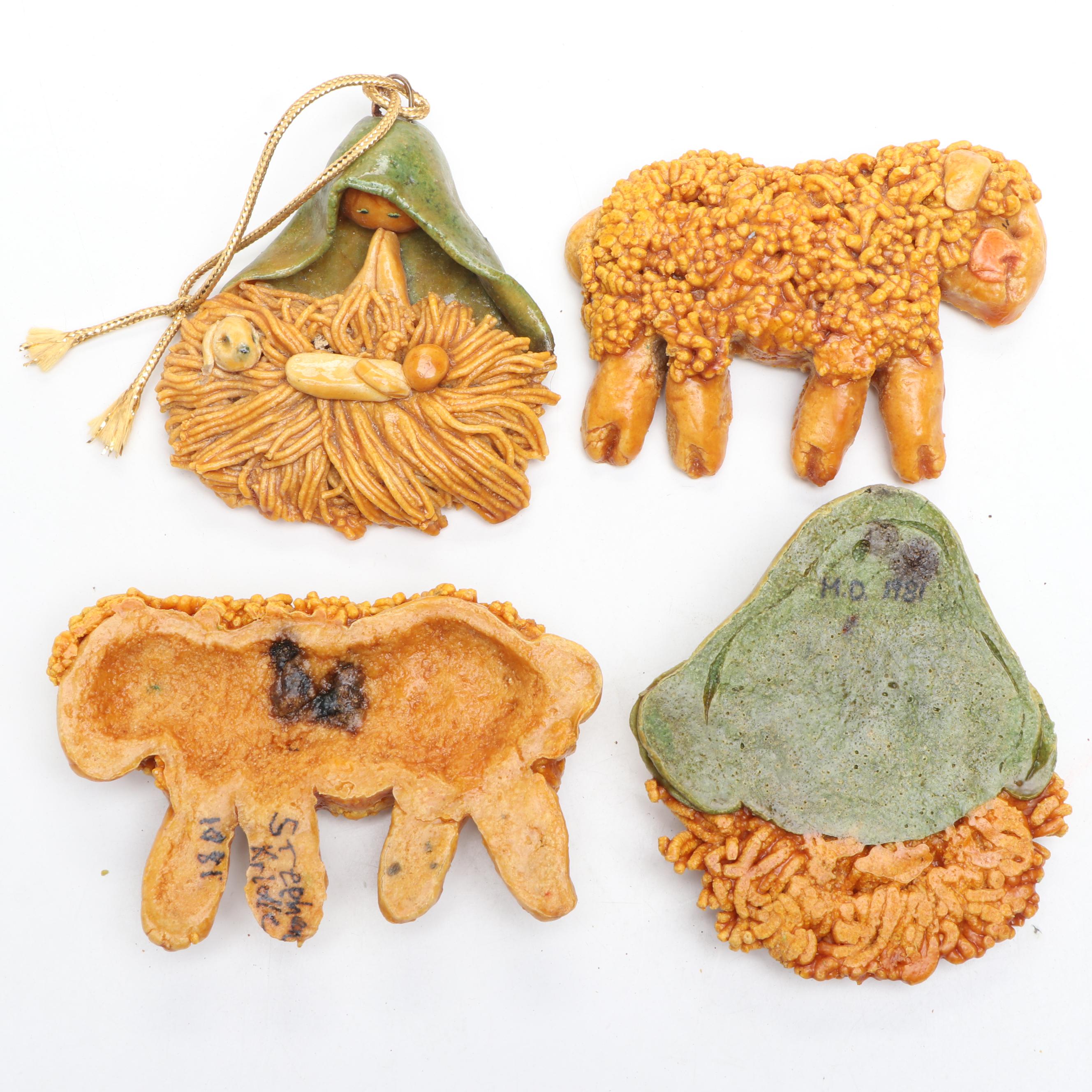 Handmade Salt Dough Christmas Ornaments, Late 20th Century