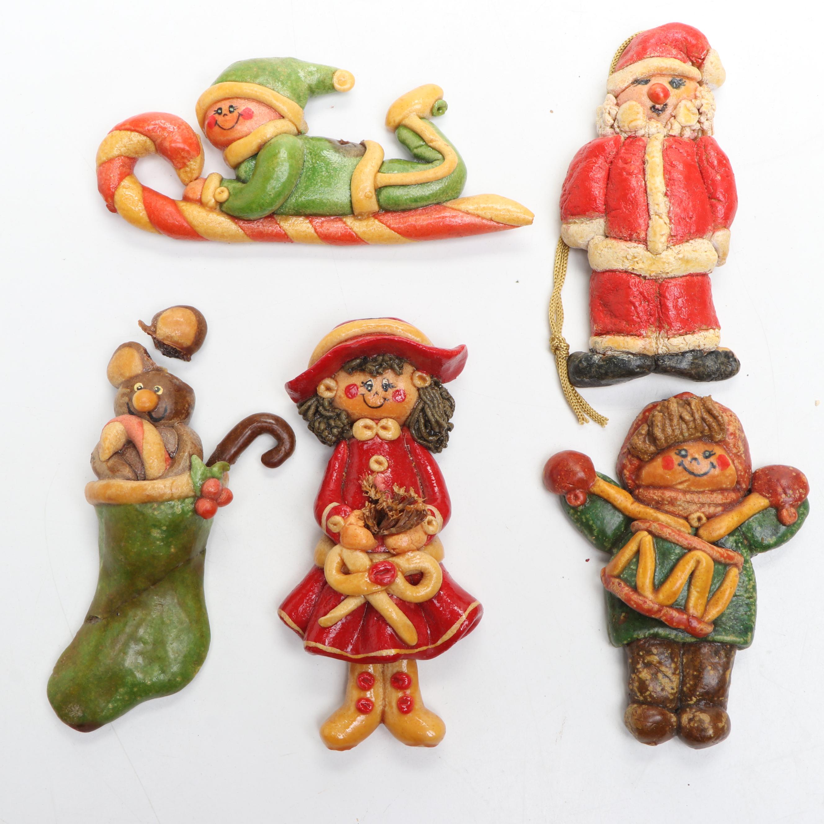 Handmade Salt Dough Christmas Ornaments, Late 20th Century