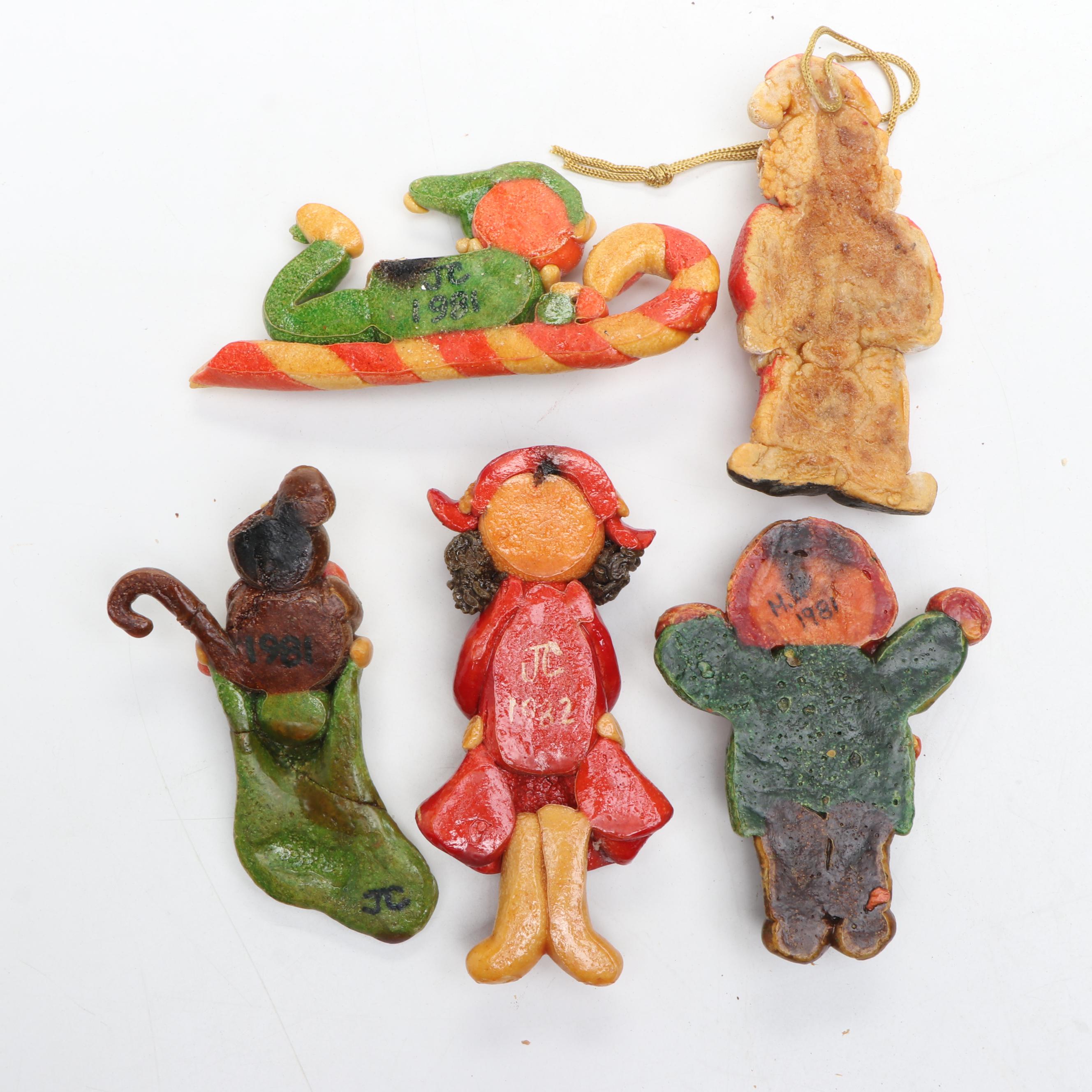 Handmade Salt Dough Christmas Ornaments, Late 20th Century