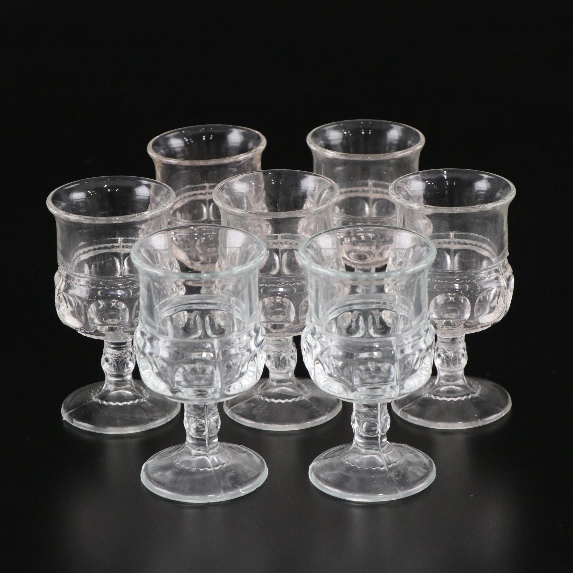Set of Seven "King's Crown" Glass Goblets, Mid-20th Century