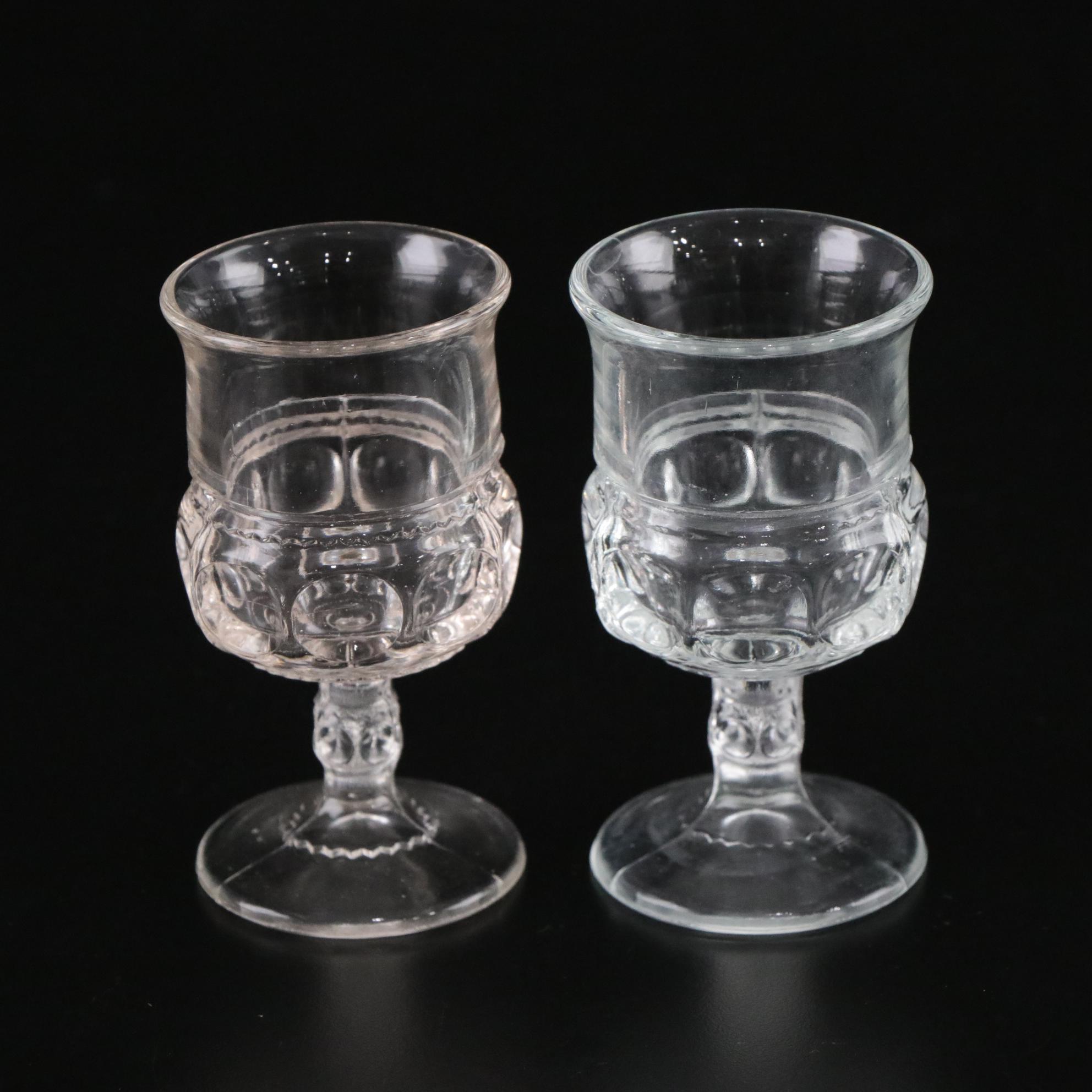 Set of Seven "King's Crown" Glass Goblets, Mid-20th Century
