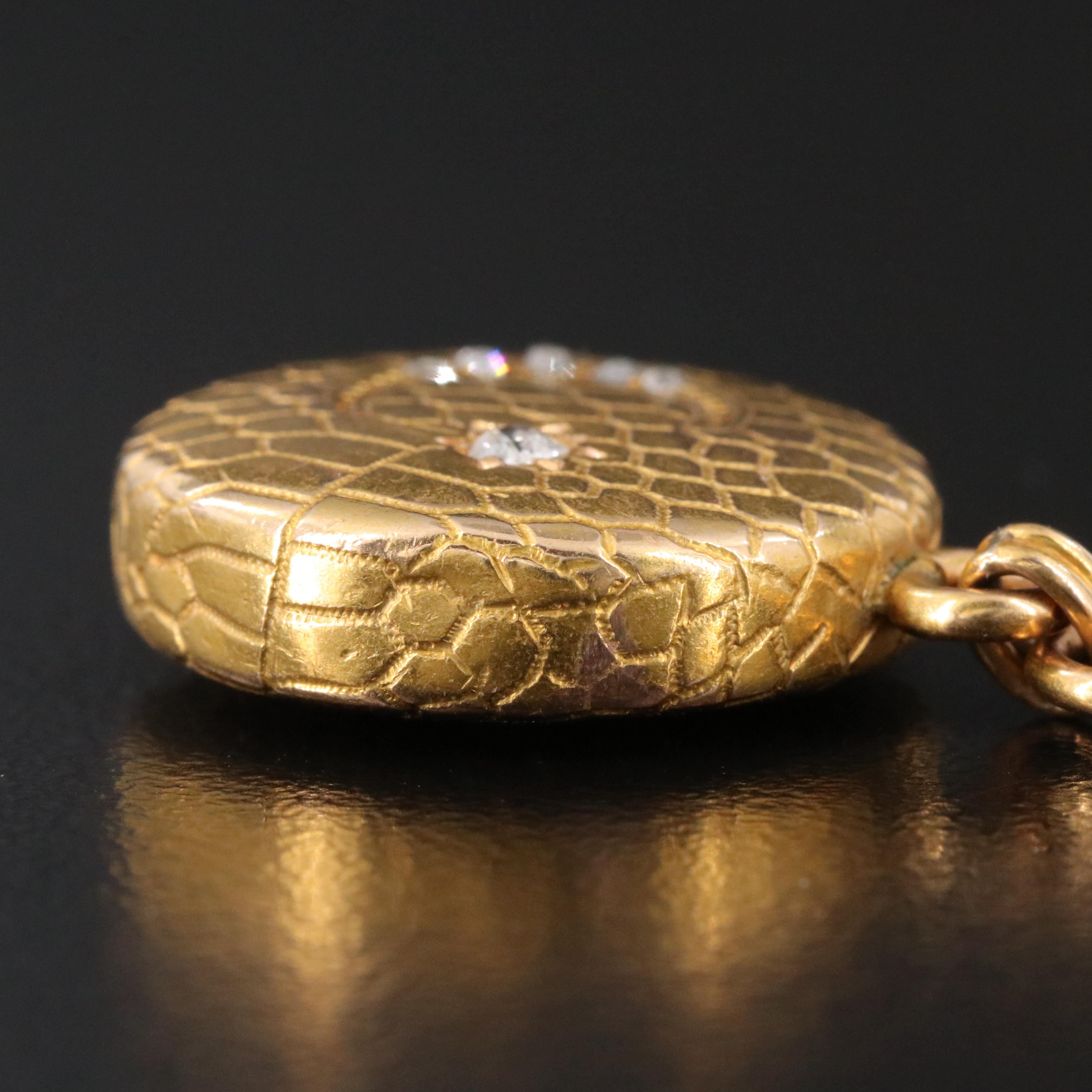 Antique 14K 0.07 CTW Diamond Crescent Moon and Star Fob Charm and Watch Chain