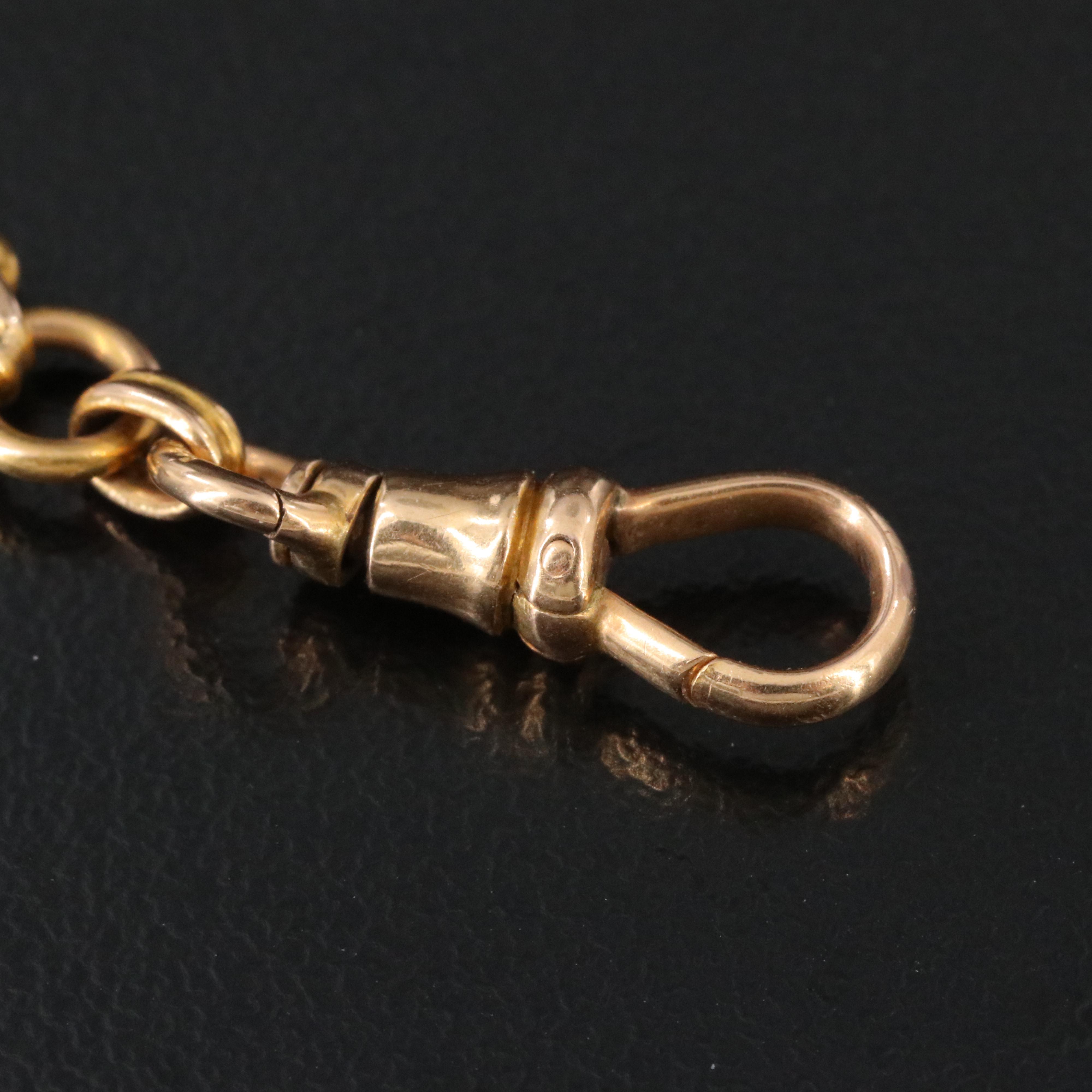 Antique 14K 0.07 CTW Diamond Crescent Moon and Star Fob Charm and Watch Chain