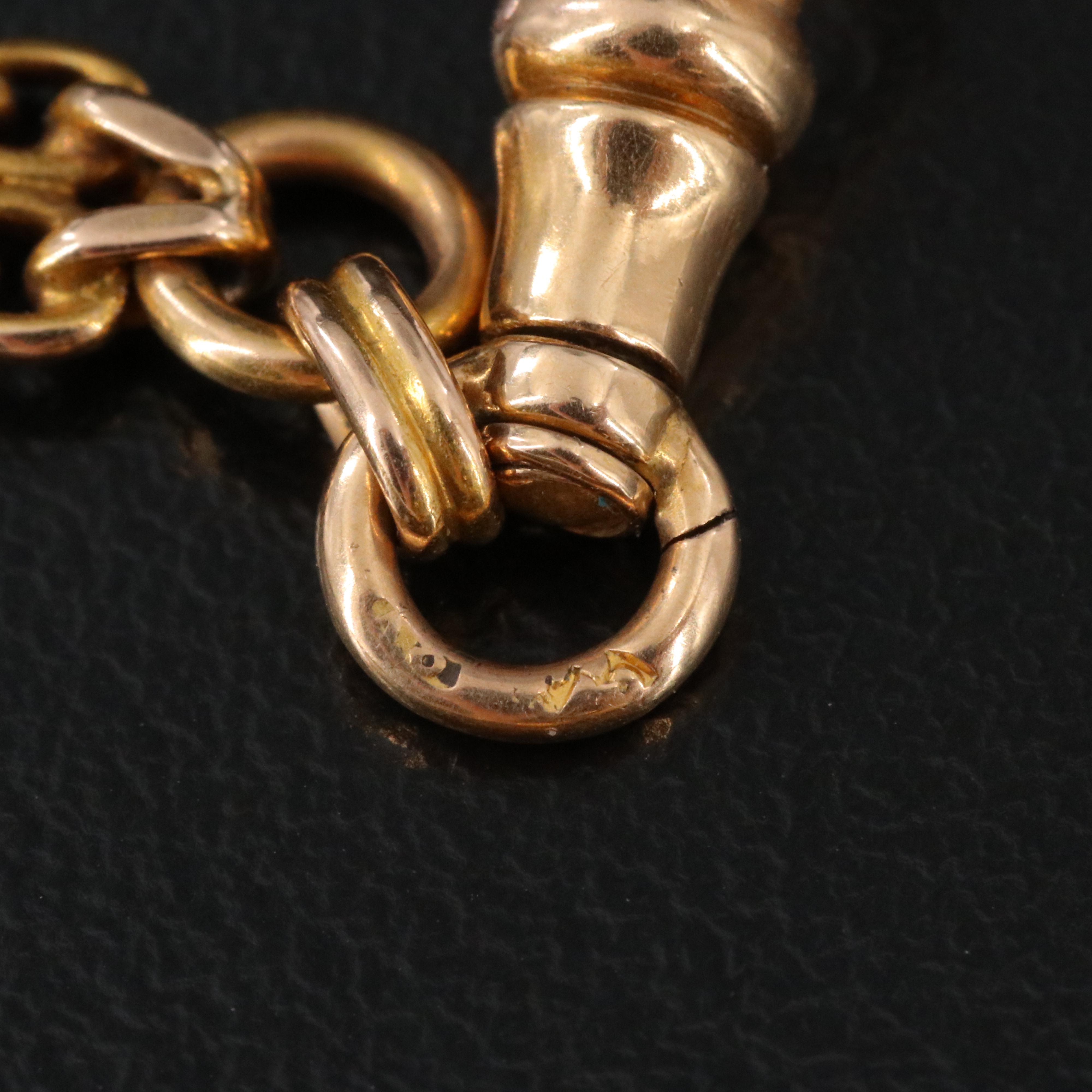 Antique 14K 0.07 CTW Diamond Crescent Moon and Star Fob Charm and Watch Chain