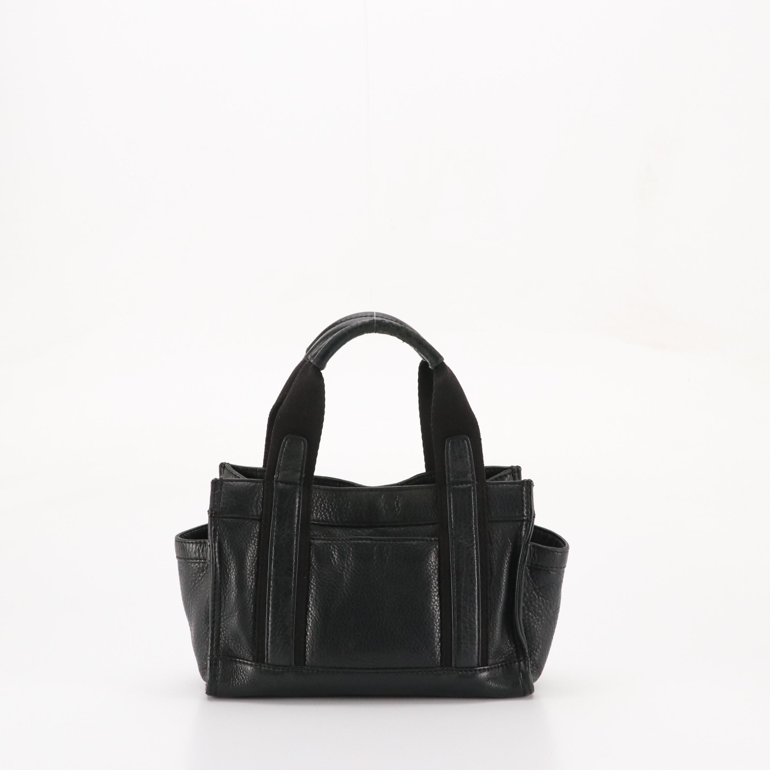 Tory Burch Small Side Pocker Tote in Black Grained Leatehr with Logo