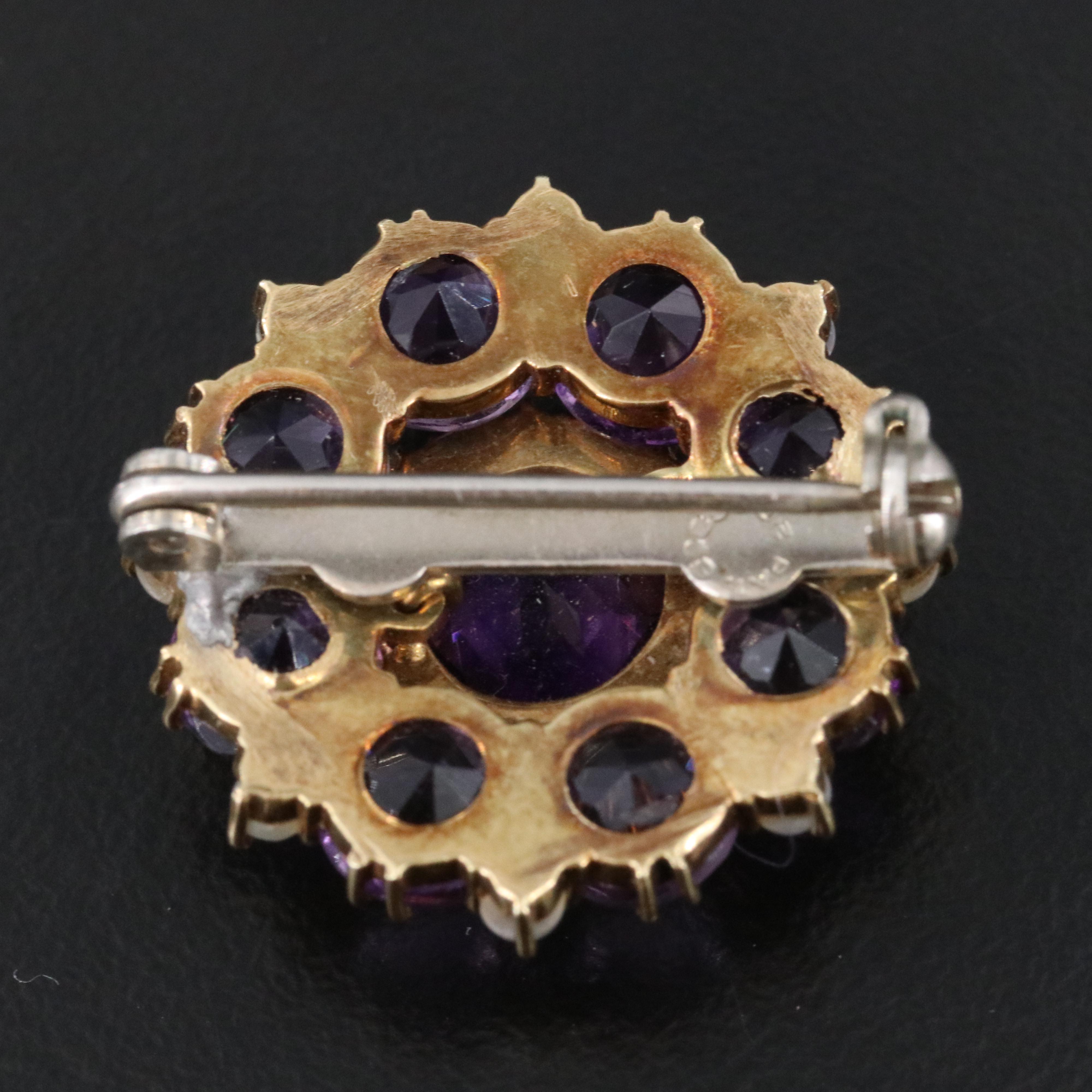 Vintage 14K Amethyst and Pearl Brooch