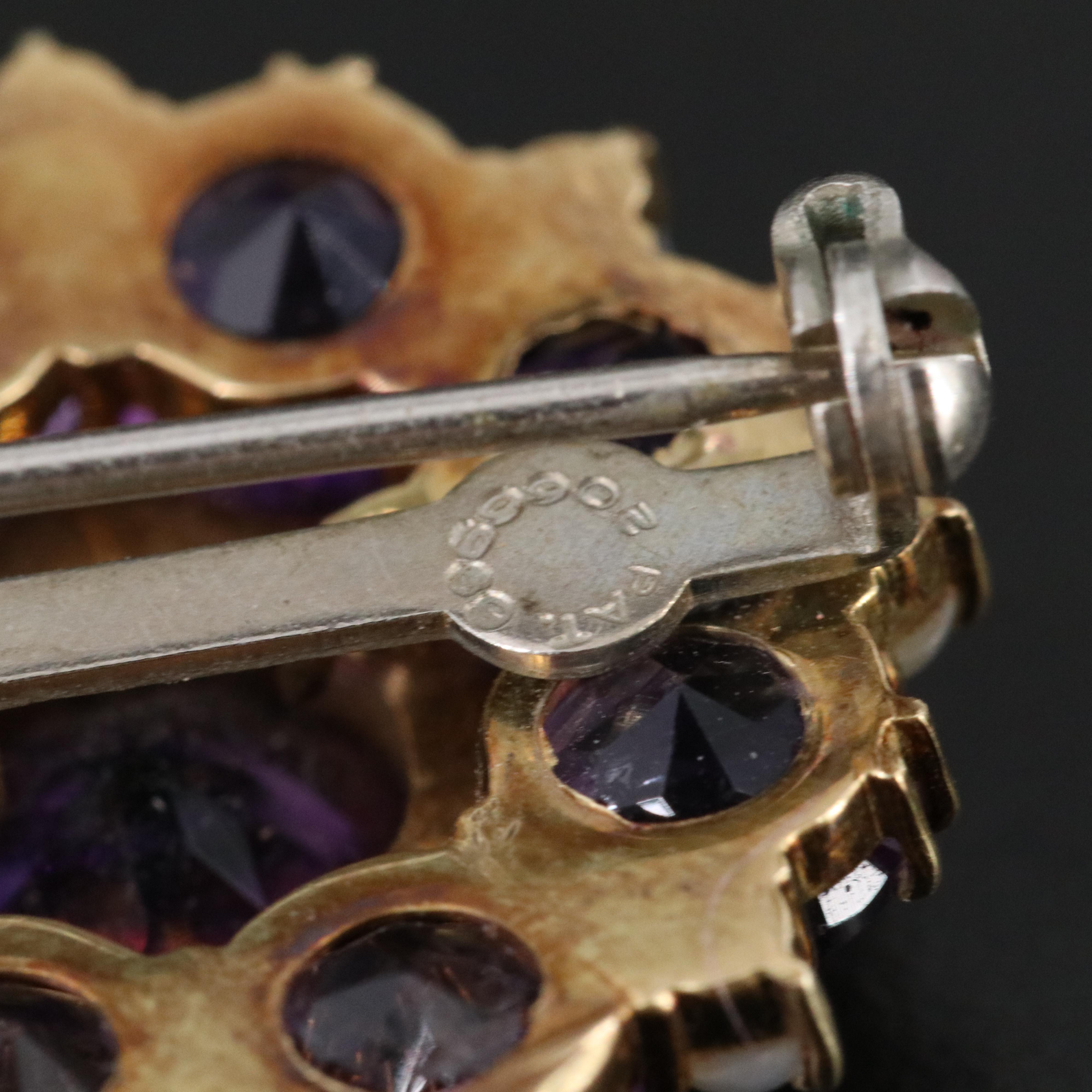 Vintage 14K Amethyst and Pearl Brooch