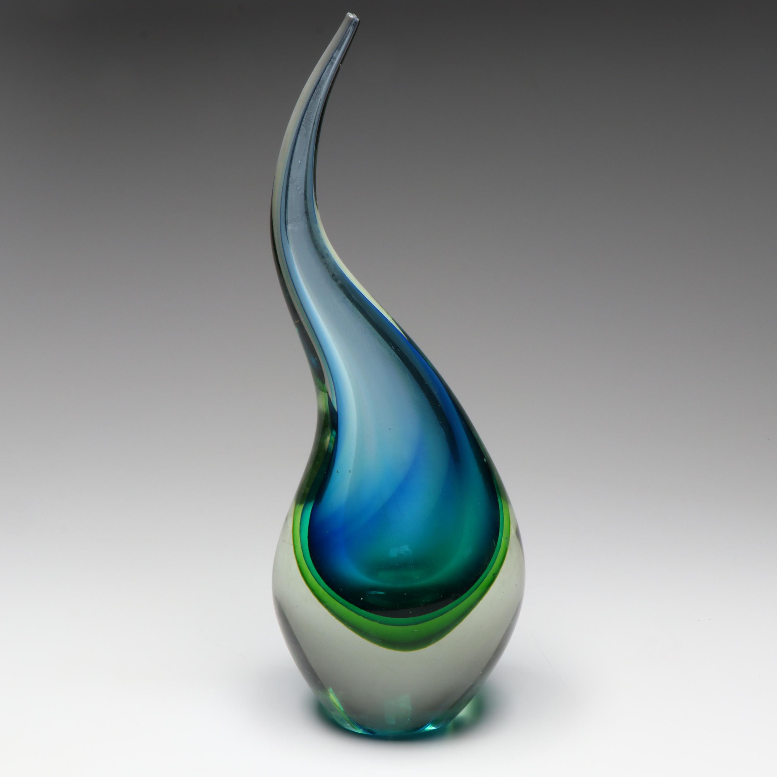 Sommerso Art Glass Teardrop Sculpture, Manner of Flavio Poli