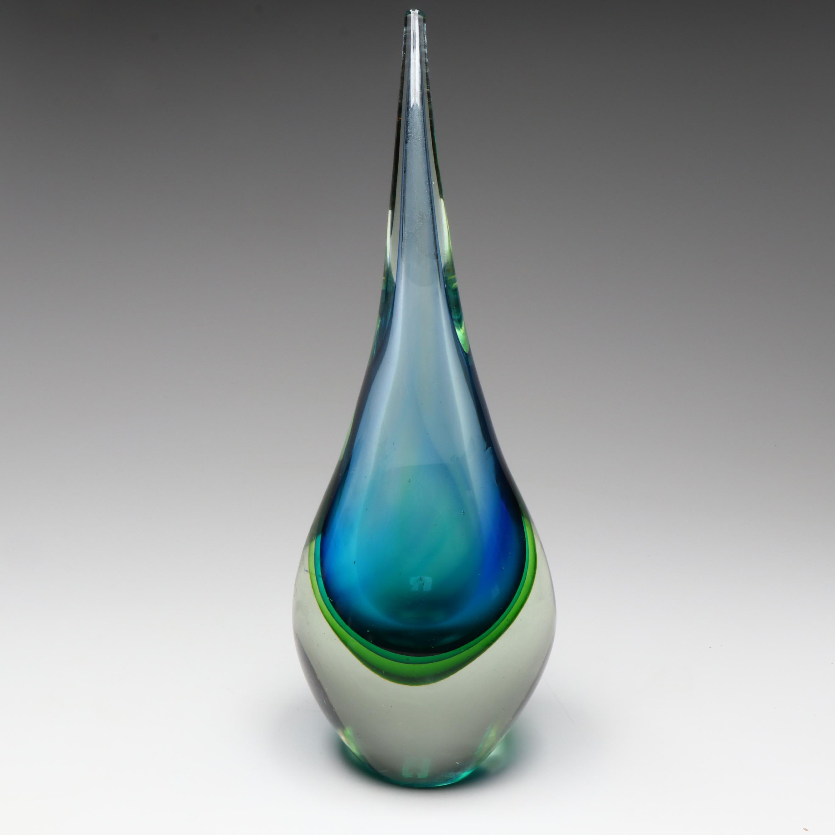 Sommerso Art Glass Teardrop Sculpture, Manner of Flavio Poli