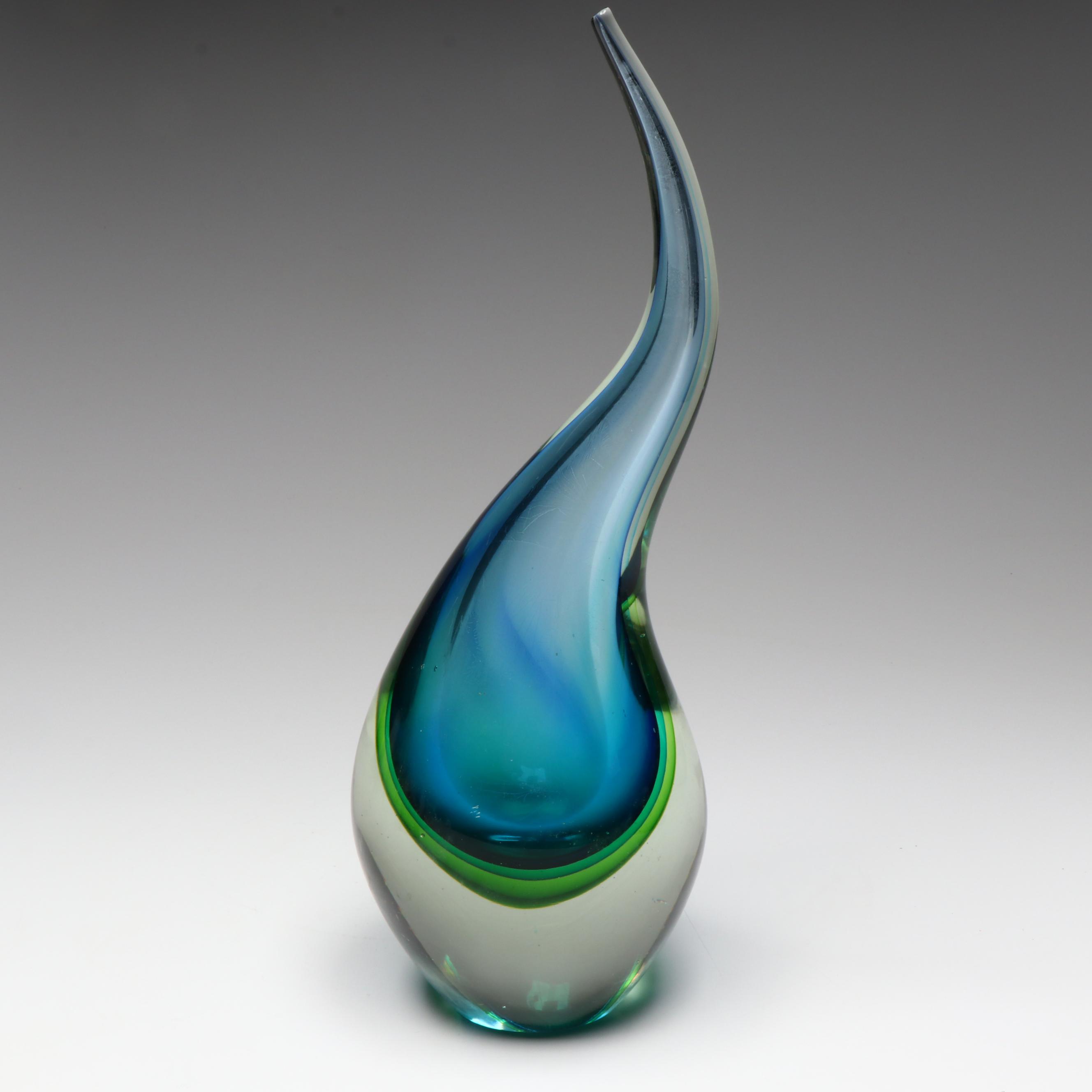 Sommerso Art Glass Teardrop Sculpture, Manner of Flavio Poli