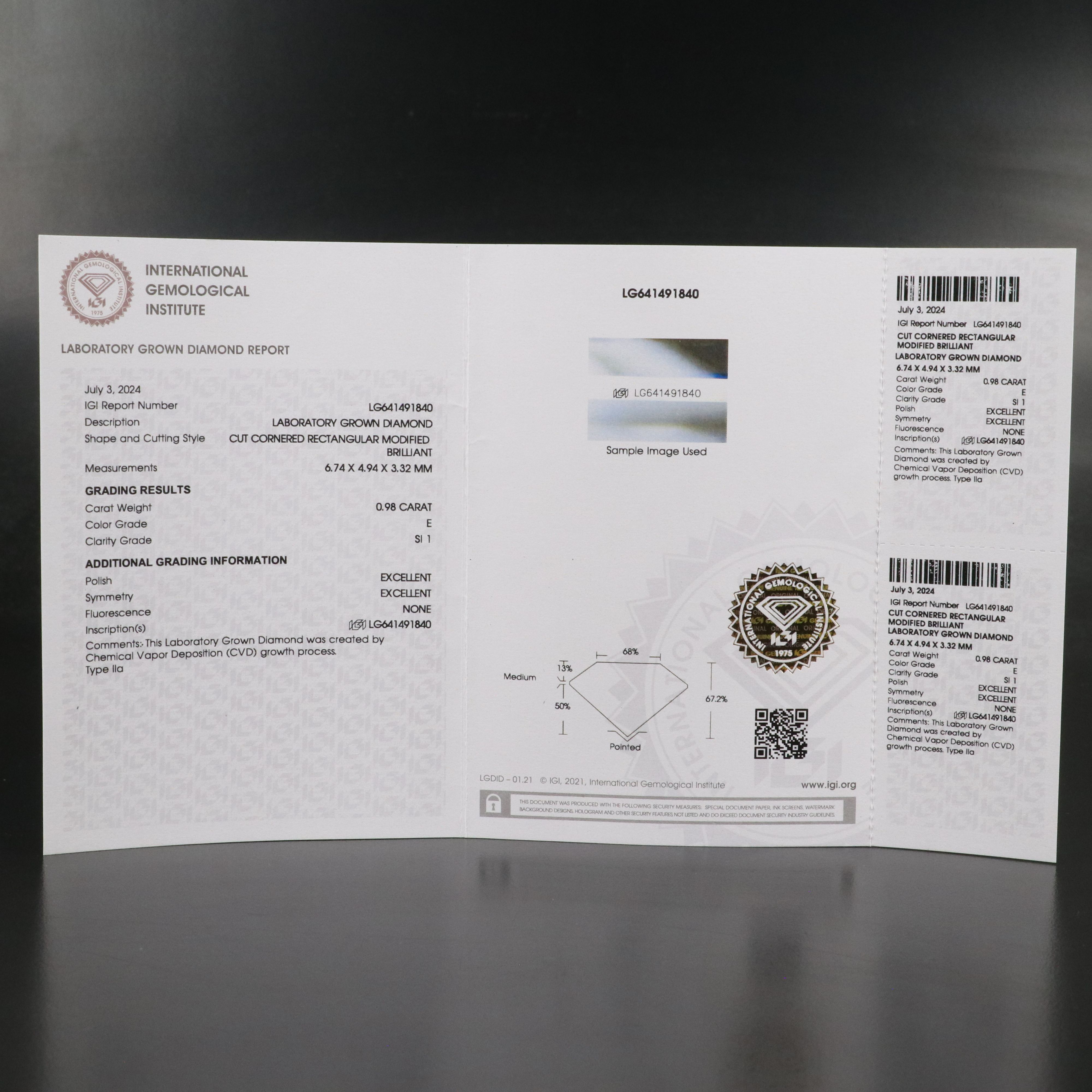 Loose 0.98 CT Lab Grown Diamond with IGI Report