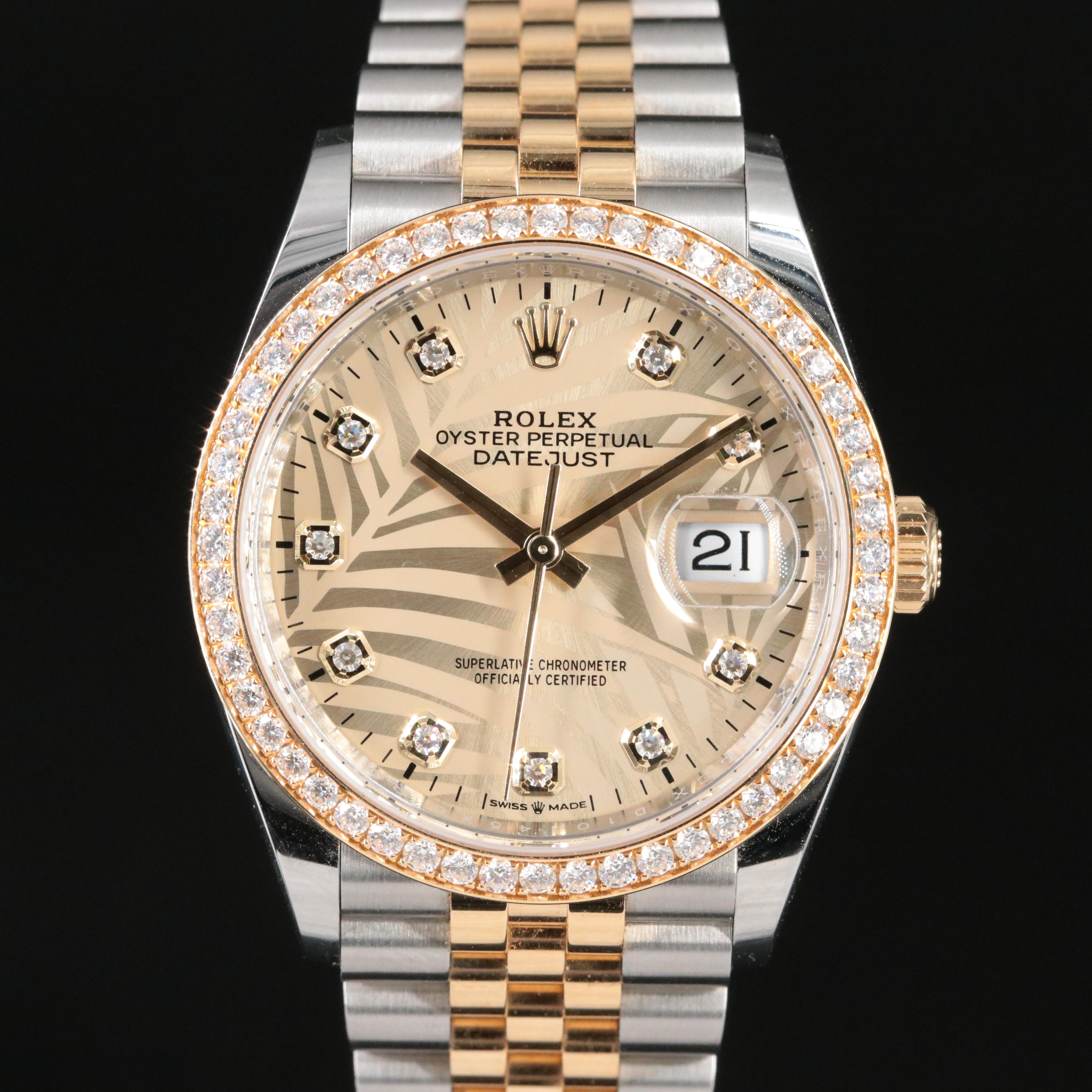 Rolex Datejust 36 Factory Diamonds Palm Motif Model 126283 Watch