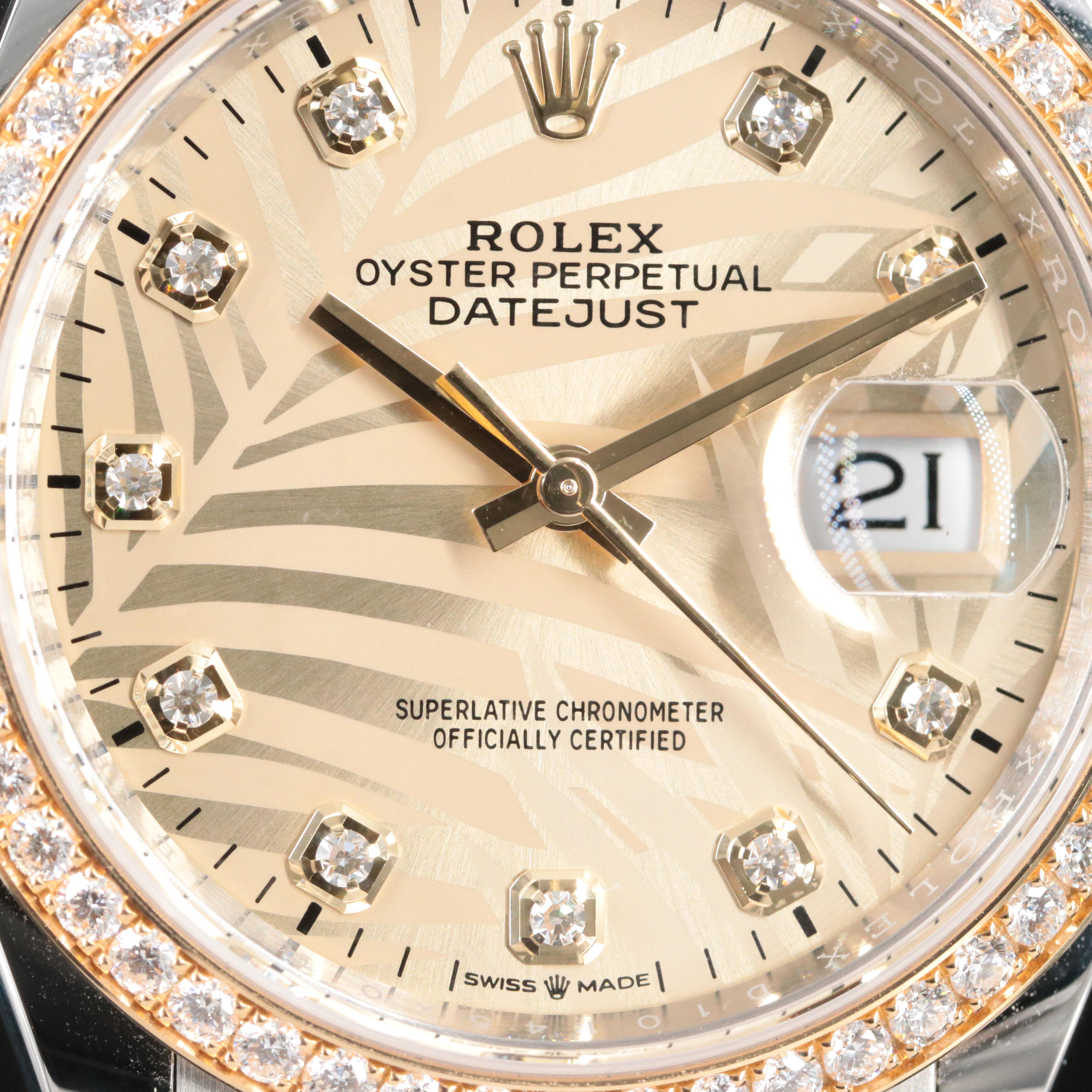 Rolex Datejust 36 Factory Diamonds Palm Motif Model 126283 Watch