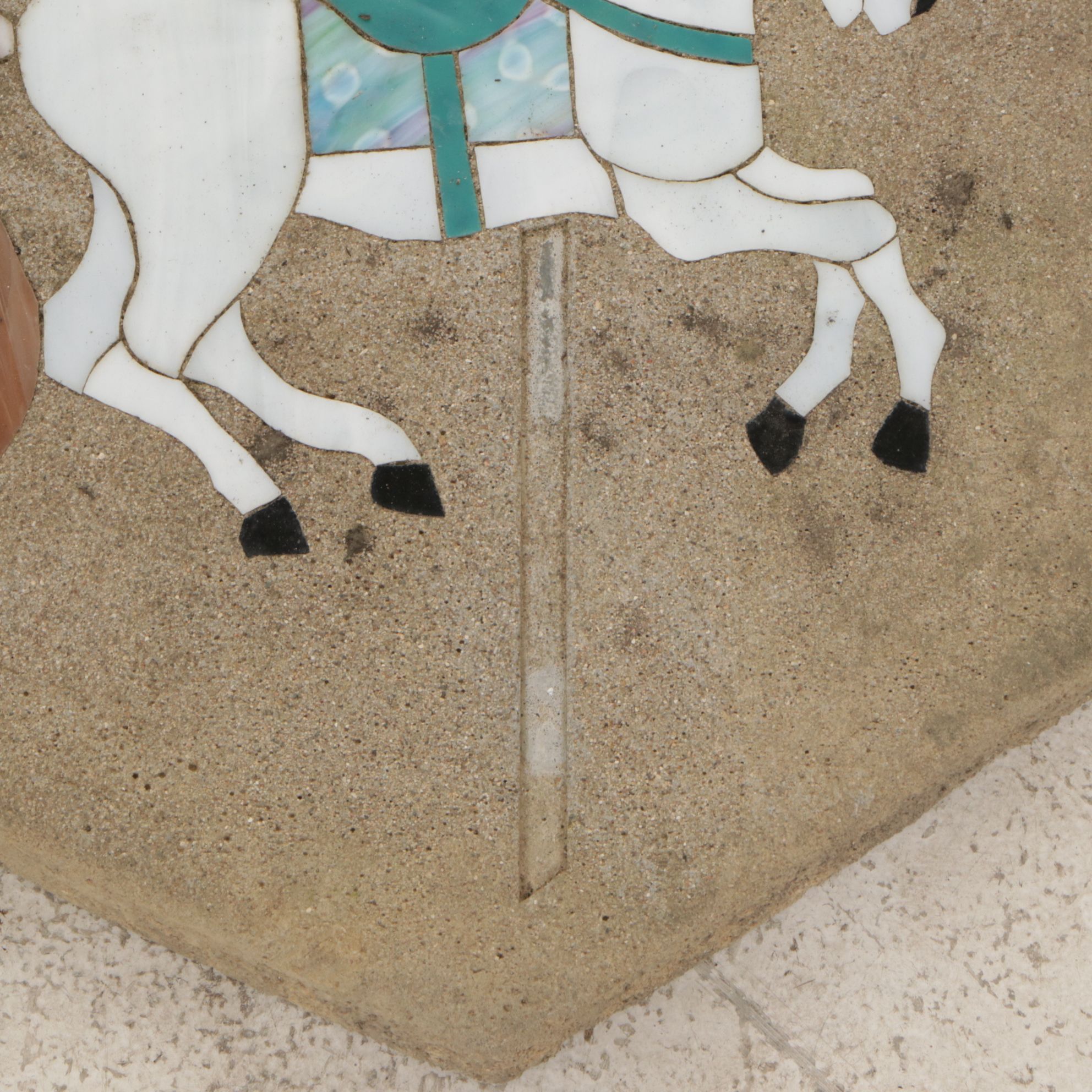 Mosaic Stained Glass Carousel Horse in Concrete Garden Tile