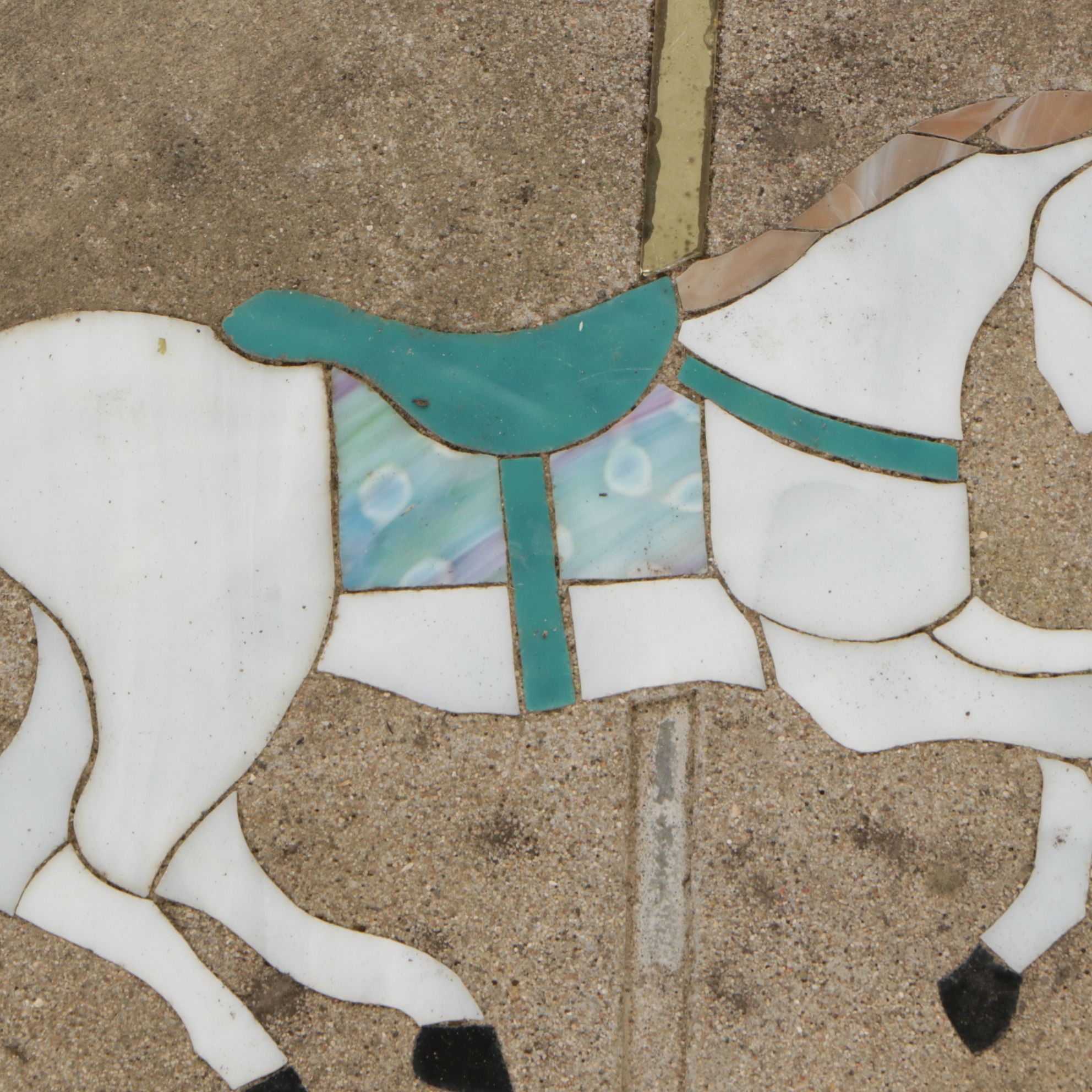 Mosaic Stained Glass Carousel Horse in Concrete Garden Tile