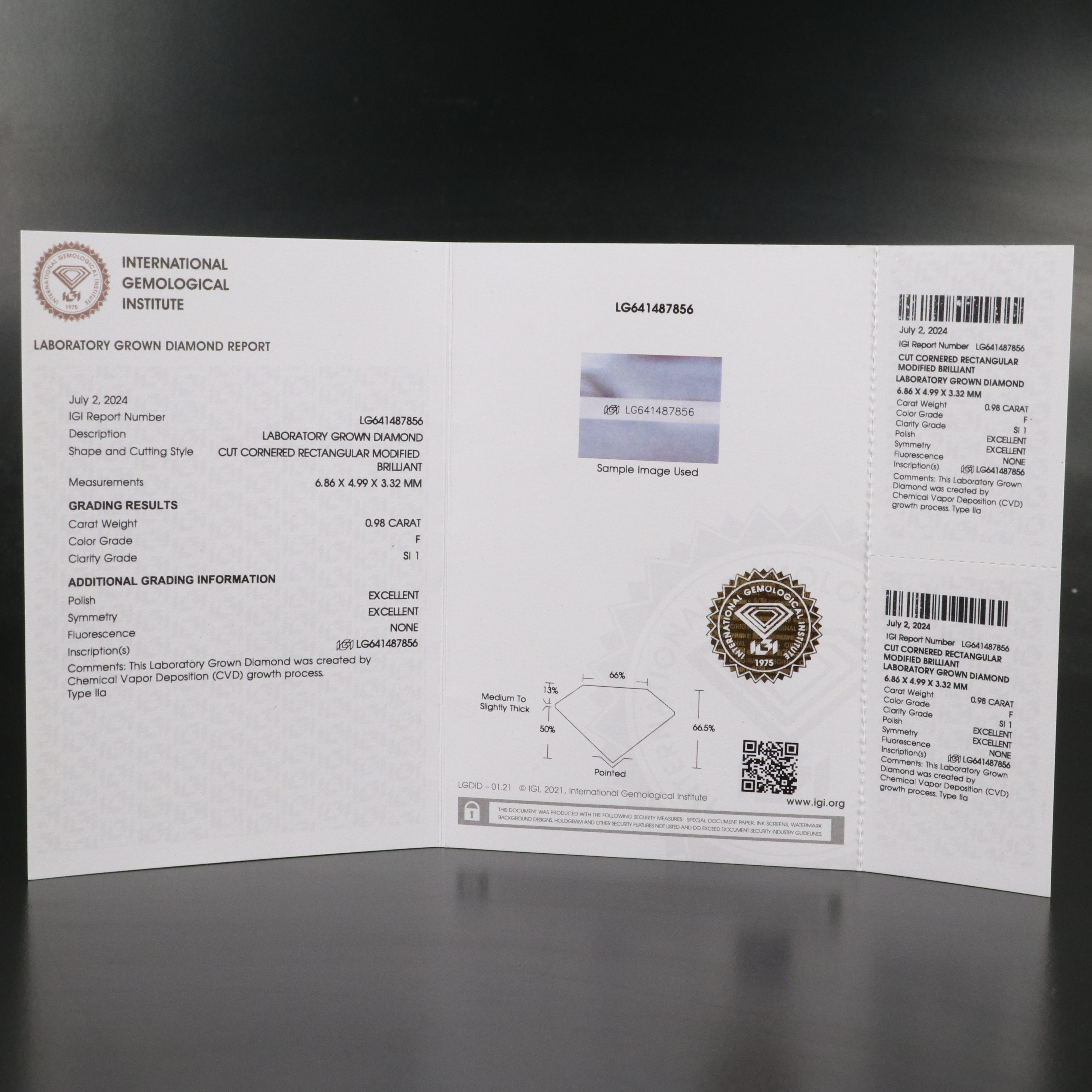 Loose 0.98 CT Lab Grown Diamond with IGI Report