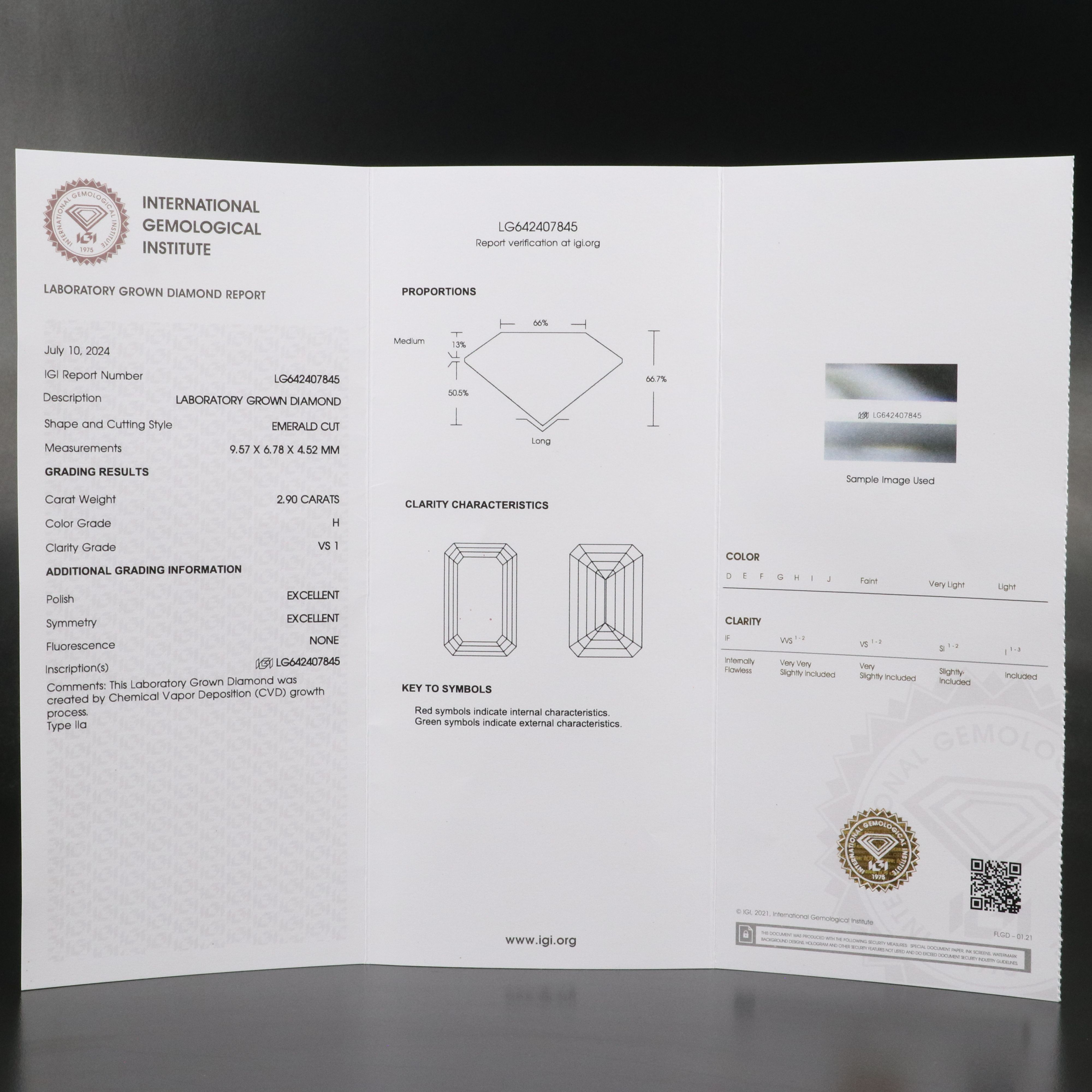 Loose 2.90 CT Lab Grown Diamond with IGI Report