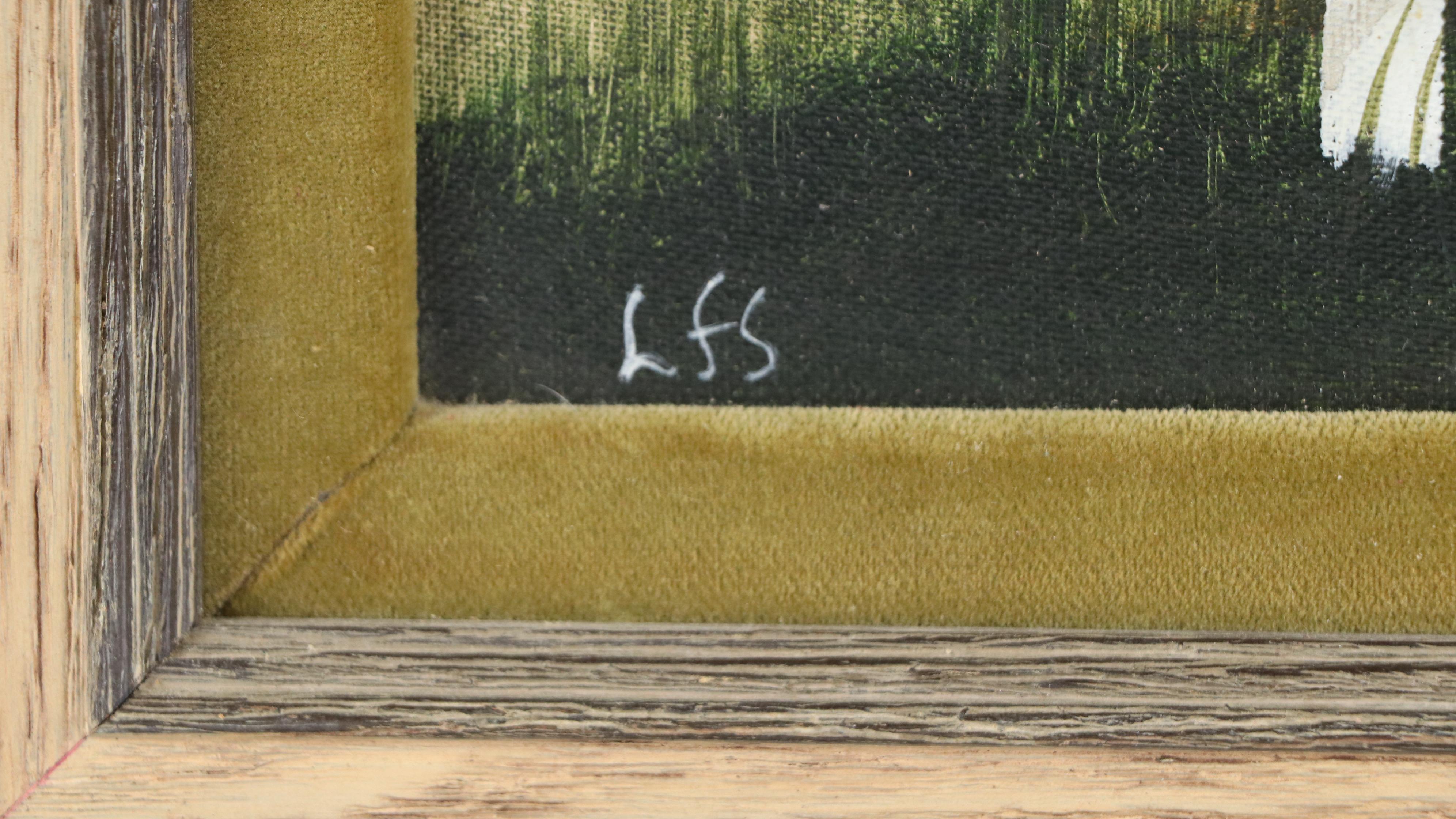 Louise Suits Acrylic Painting of Mushrooms and Dandelions, Late 20th Century