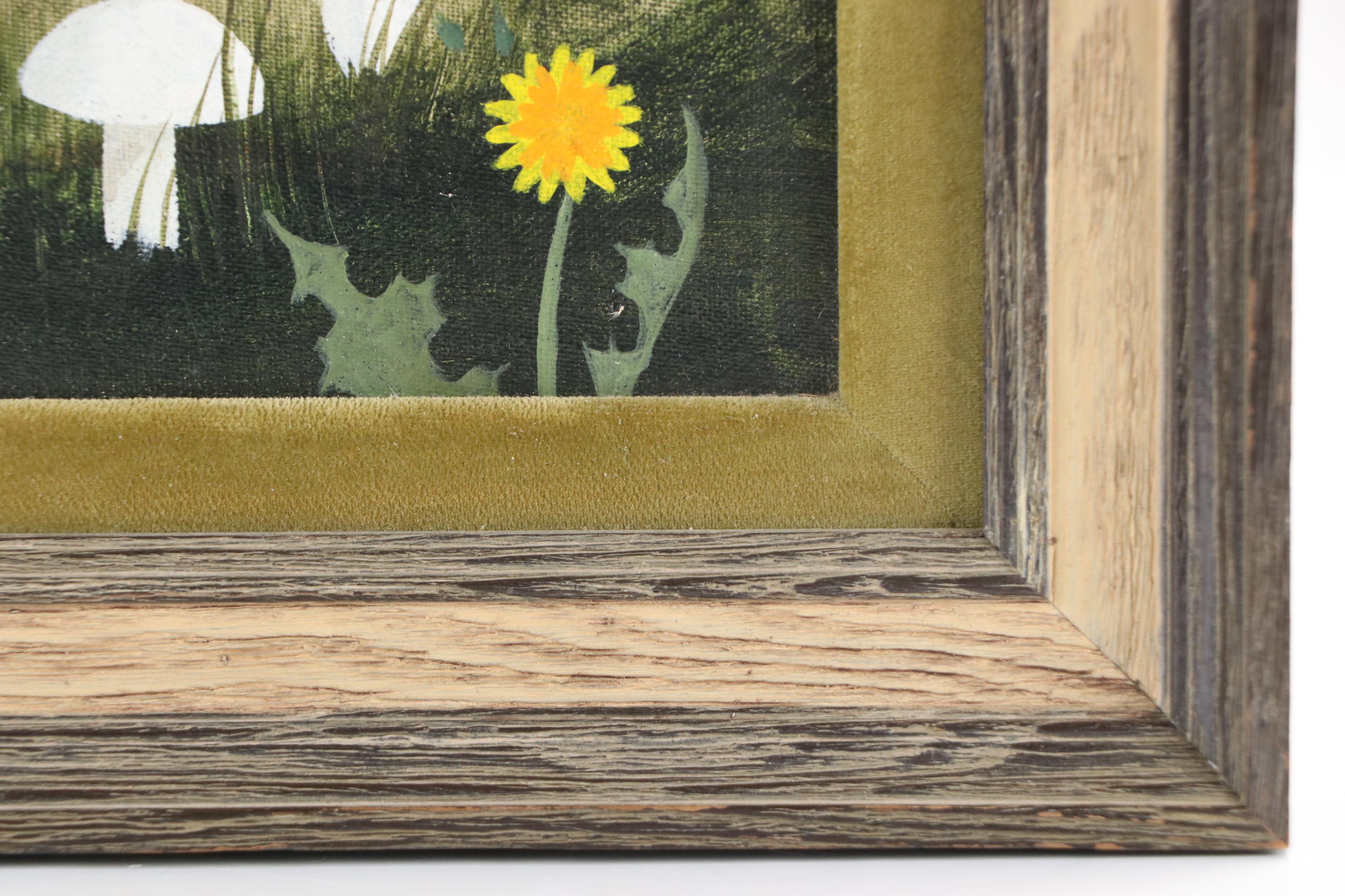 Louise Suits Acrylic Painting of Mushrooms and Dandelions, Late 20th Century