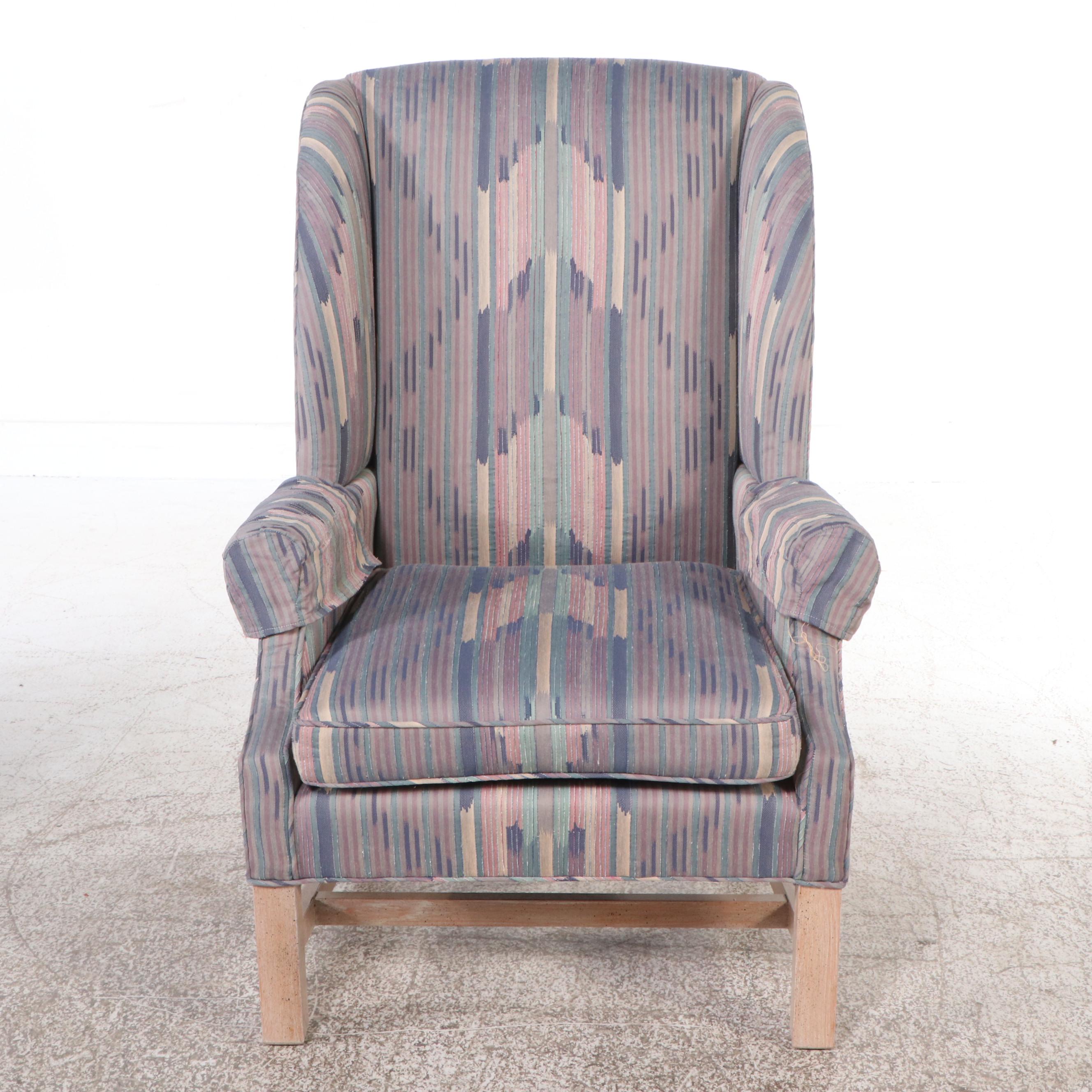 Lee Furniture Upholstered Armchair with Ottoman, Late 20th Century