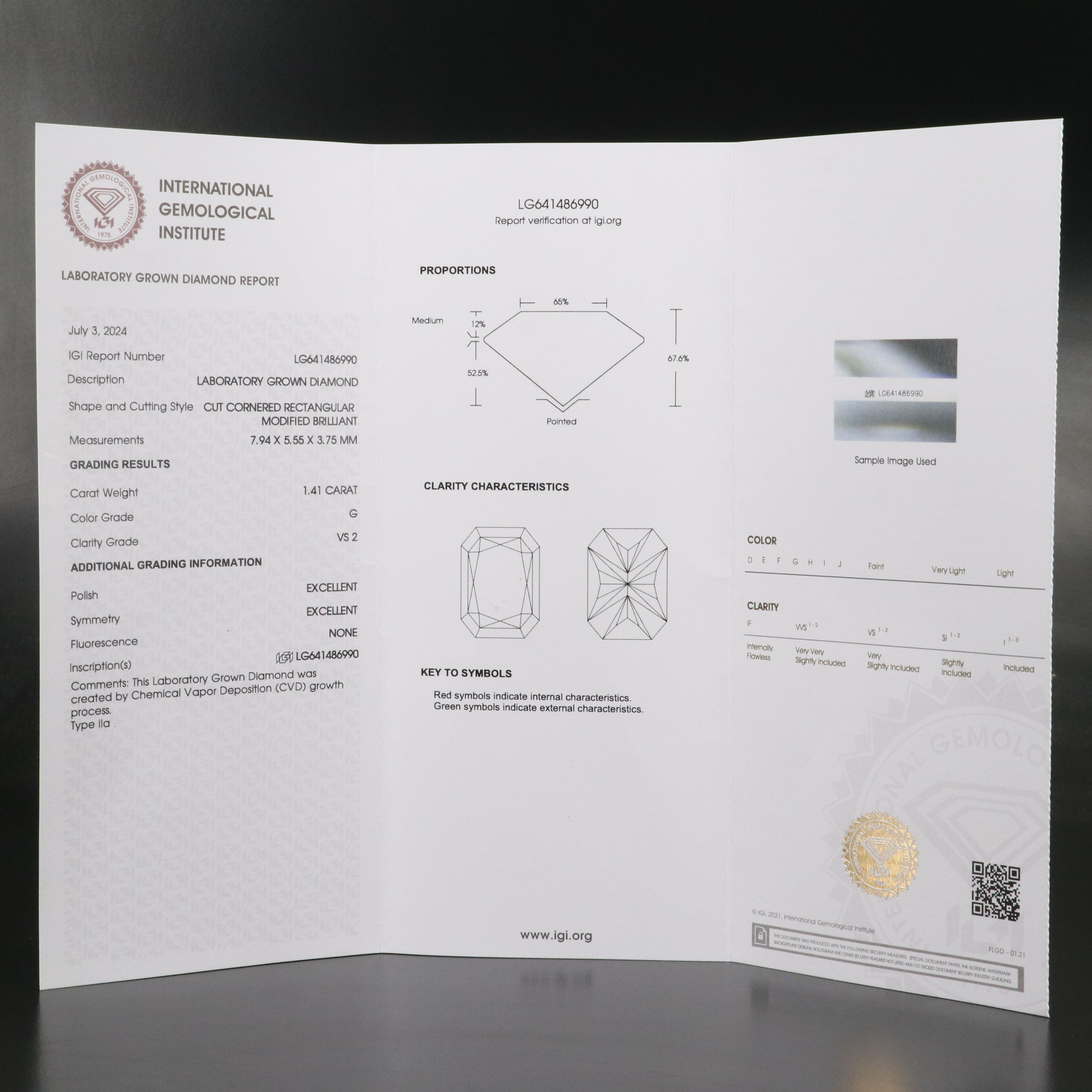 Loose 1.41 CT Lab Grown Diamond with IGI Report