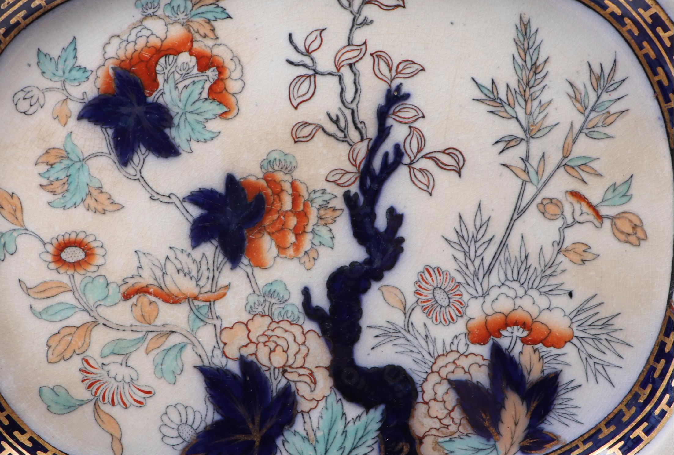 Pinder Bourne & Co. English Hand-Tinted Earthenware "Dresden" Platter, 1862-1882