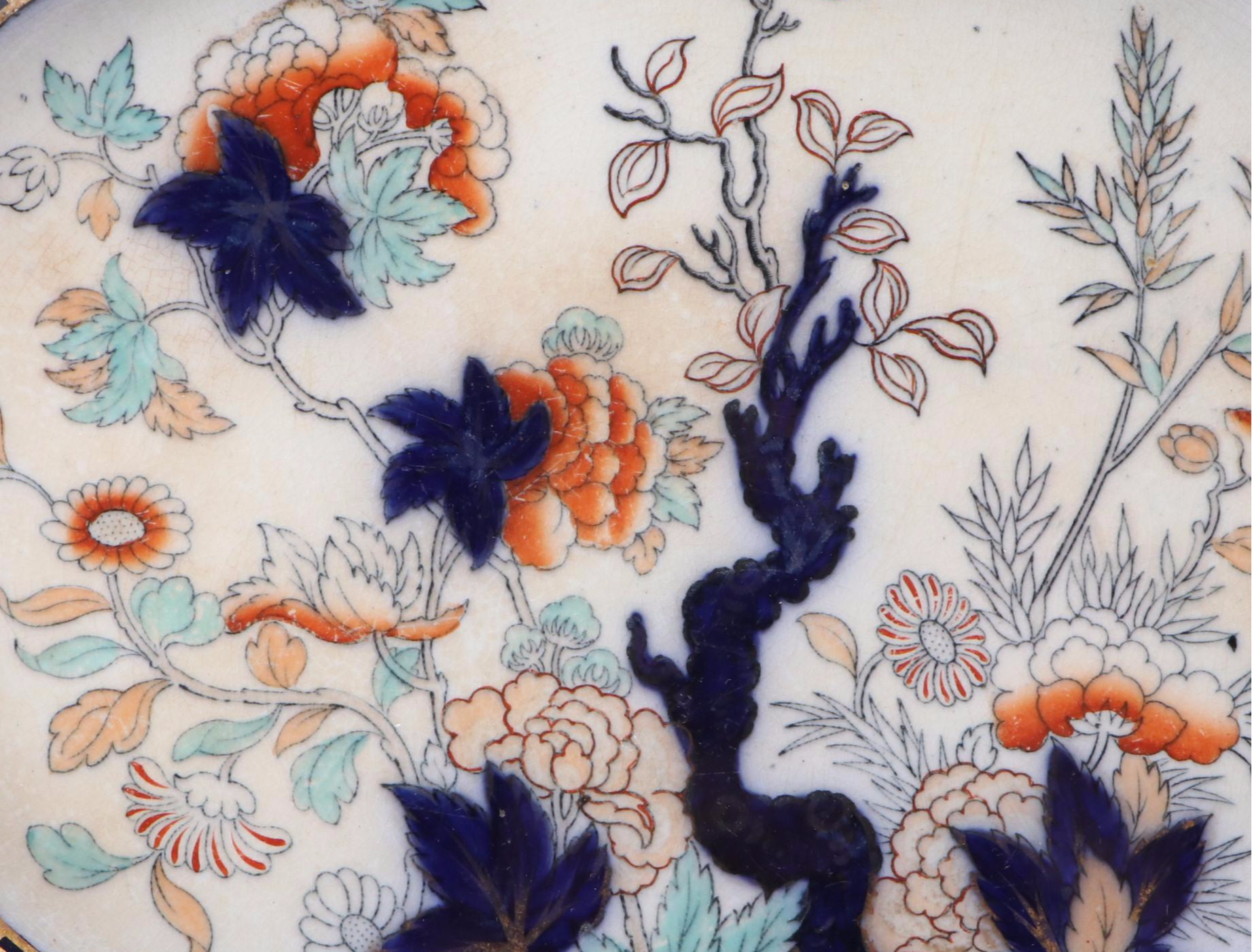 Pinder Bourne & Co. English Hand-Tinted Earthenware "Dresden" Platter, 1862-1882