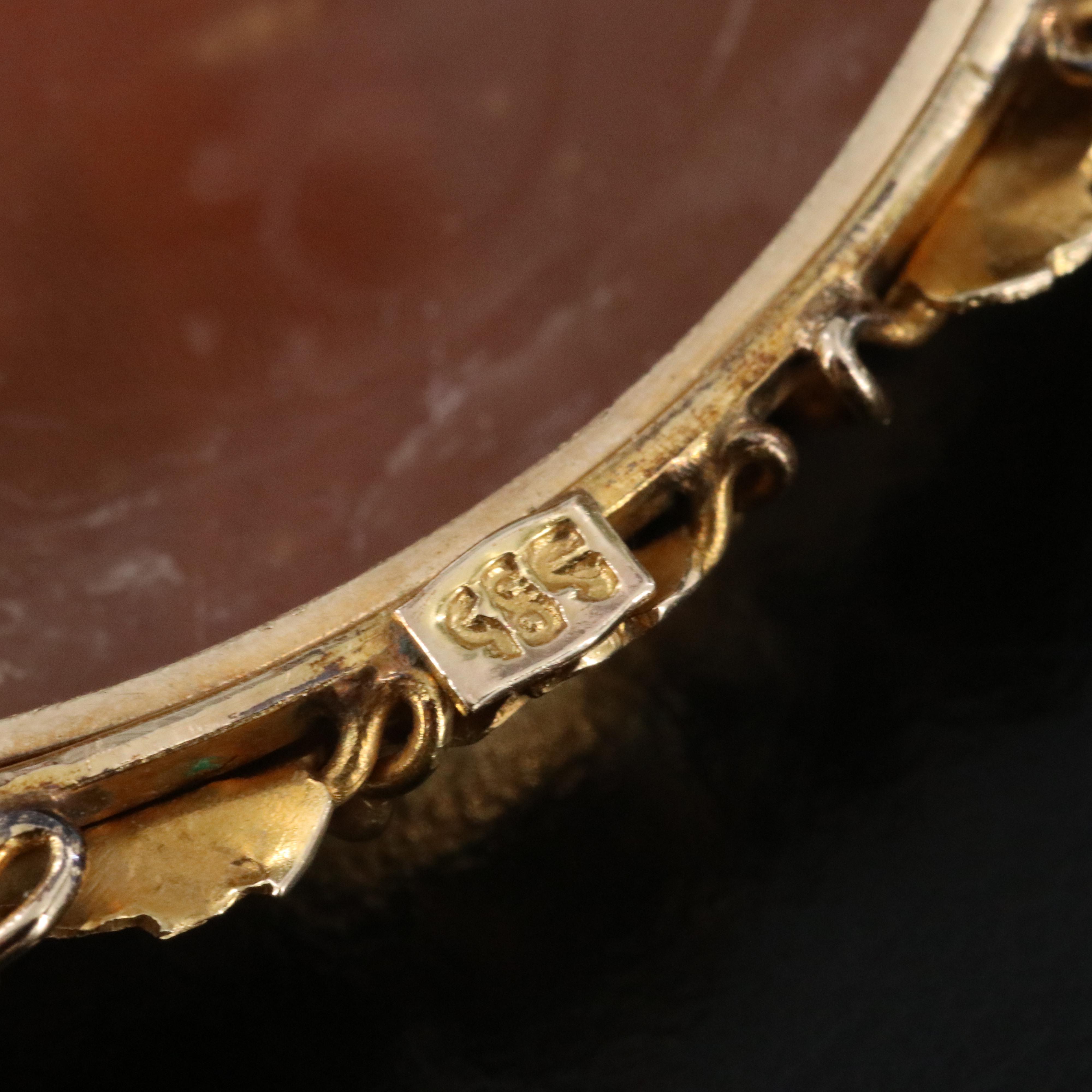 Vintage 14K Shell Floral and Cherub Cameo Converter Brooch