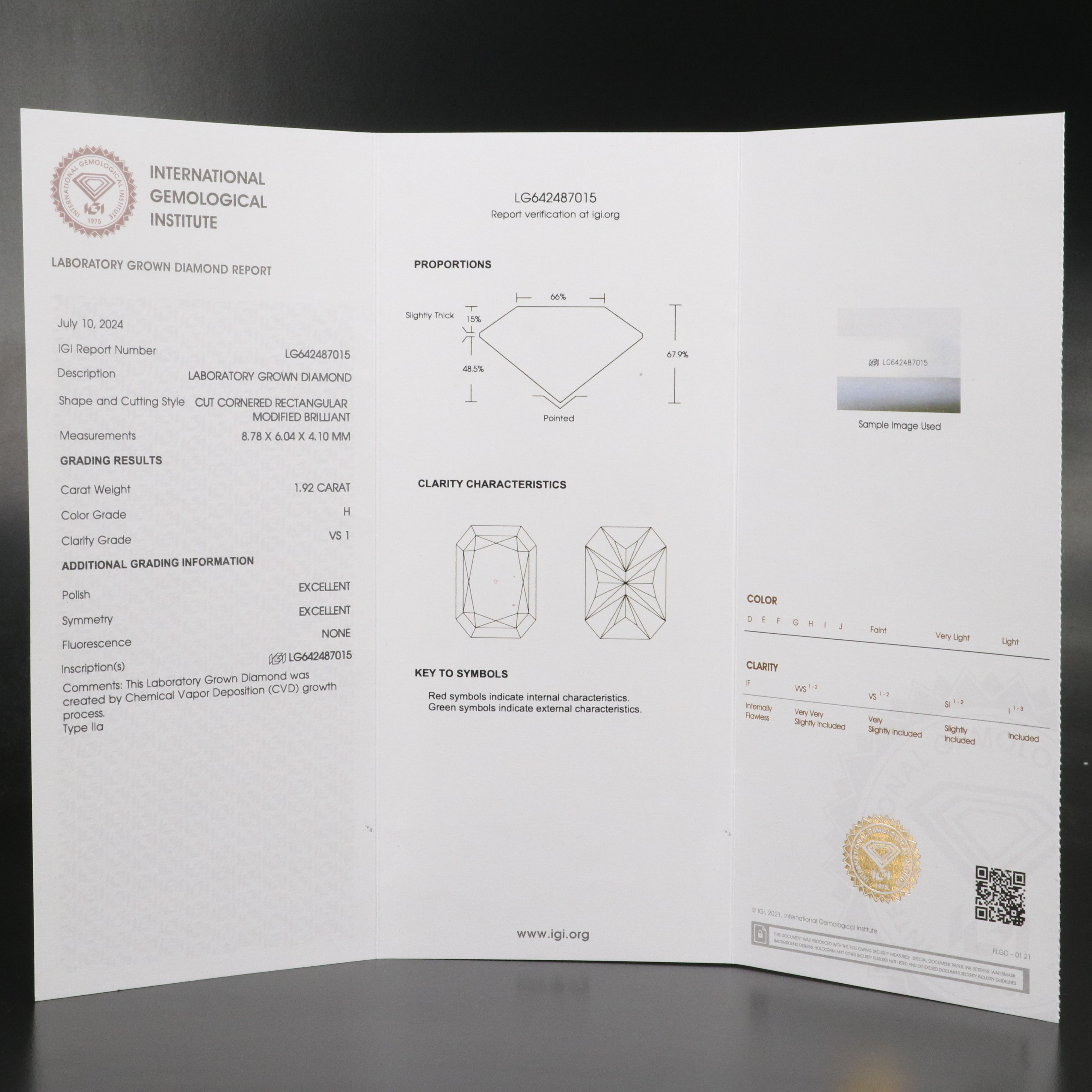 Loose 1.92 CT Lab Grown Diamond with IGI Report