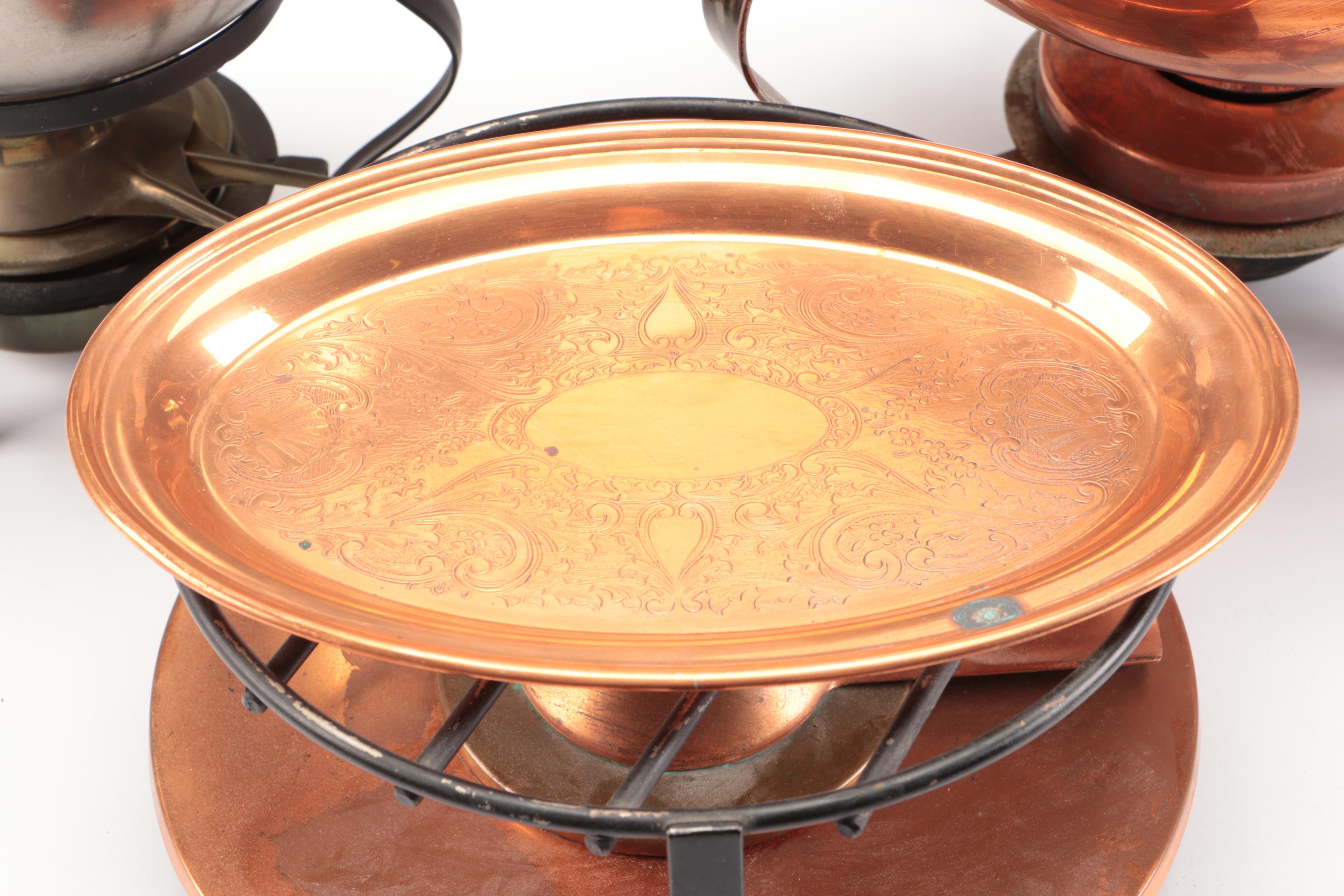 Scalloped Copper Bowl, Copper Chafing Dishes, and More Serveware