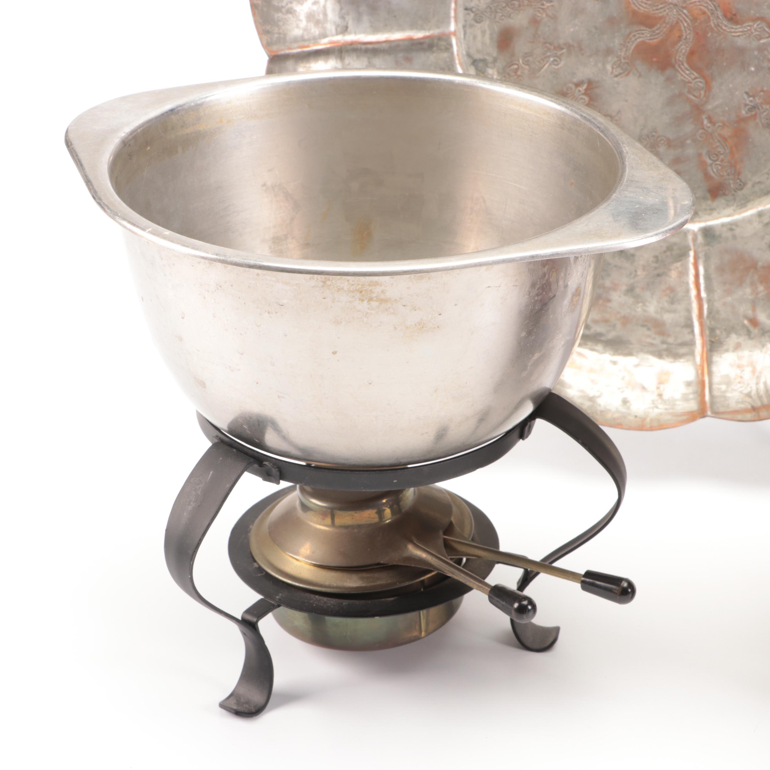 Scalloped Copper Bowl, Copper Chafing Dishes, and More Serveware