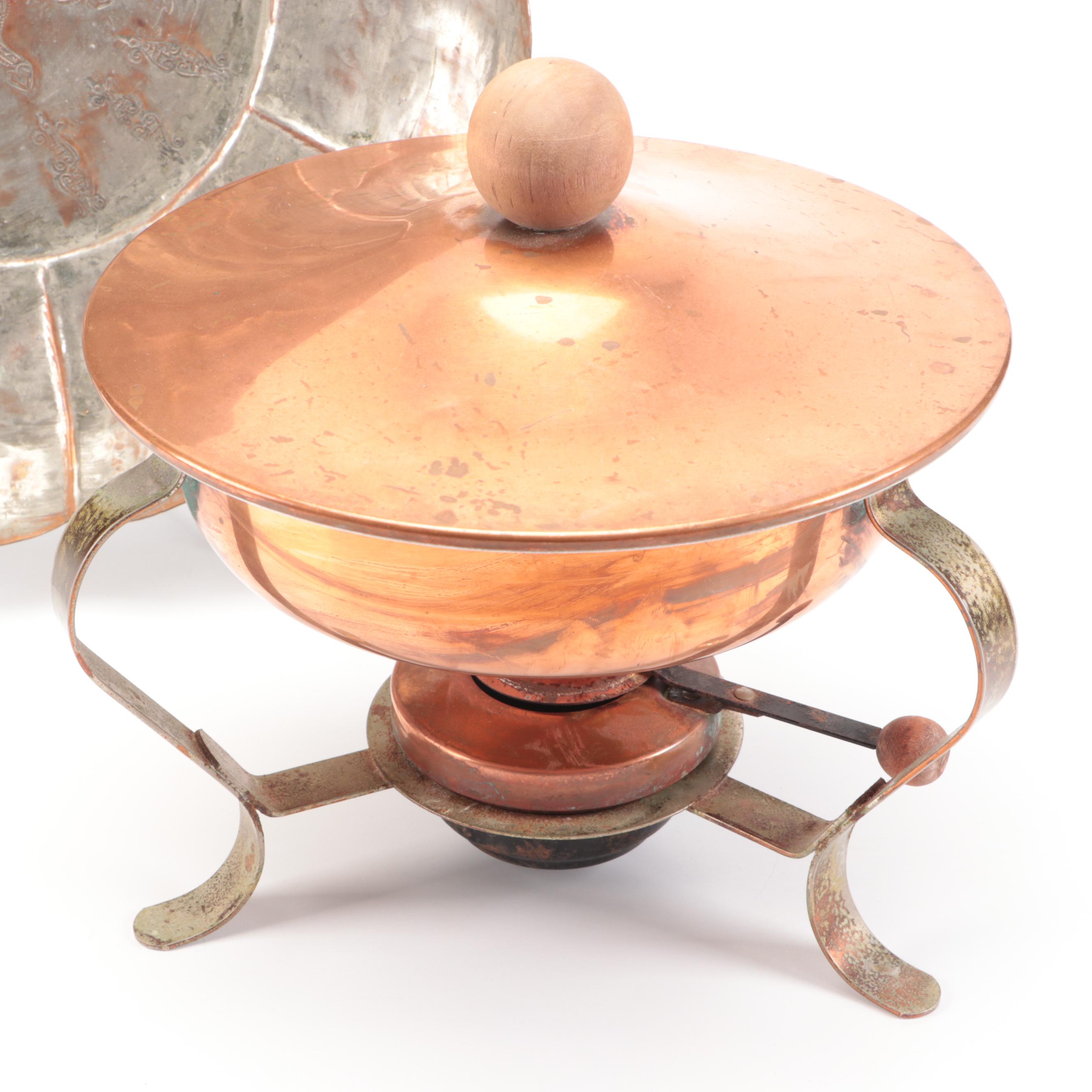 Scalloped Copper Bowl, Copper Chafing Dishes, and More Serveware