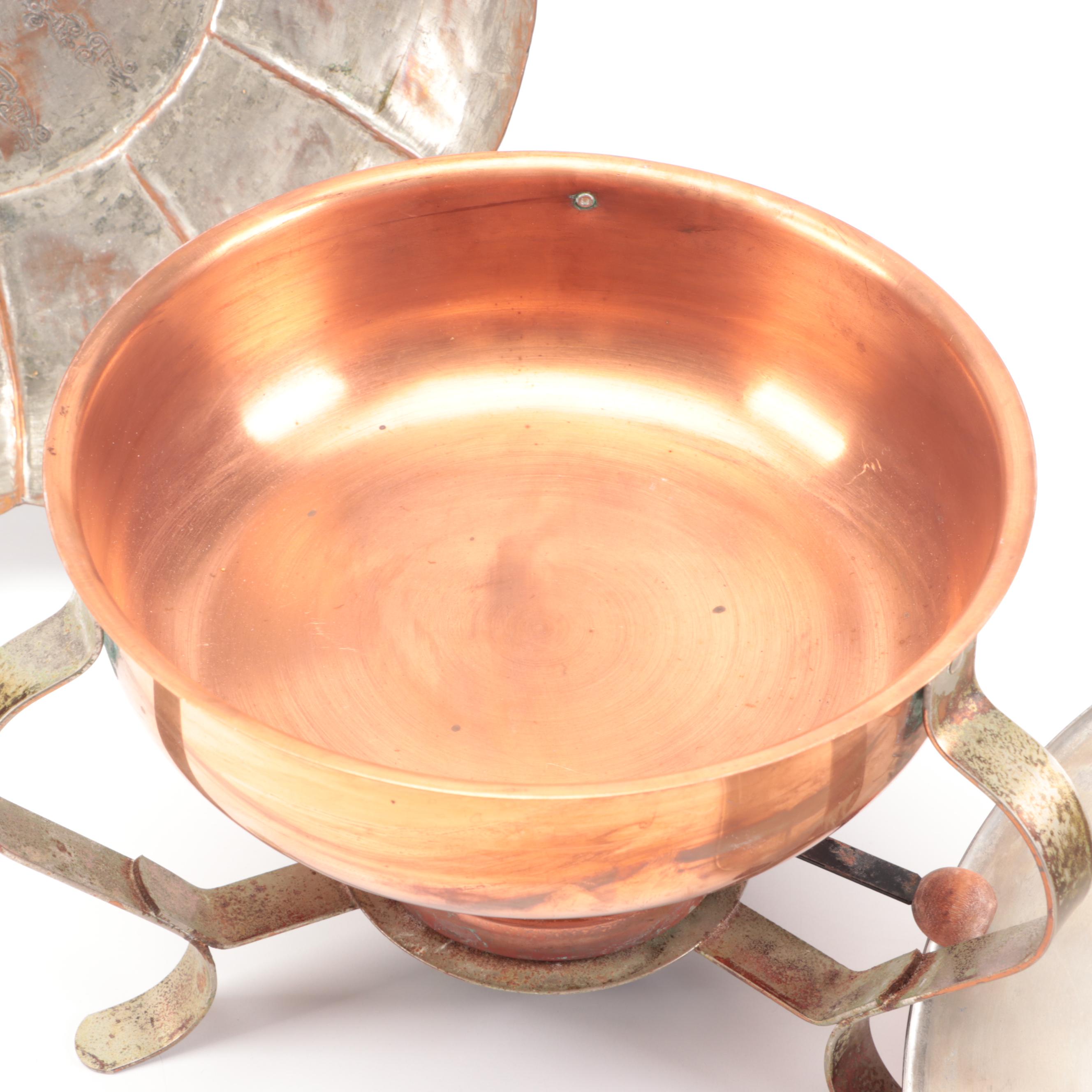 Scalloped Copper Bowl, Copper Chafing Dishes, and More Serveware