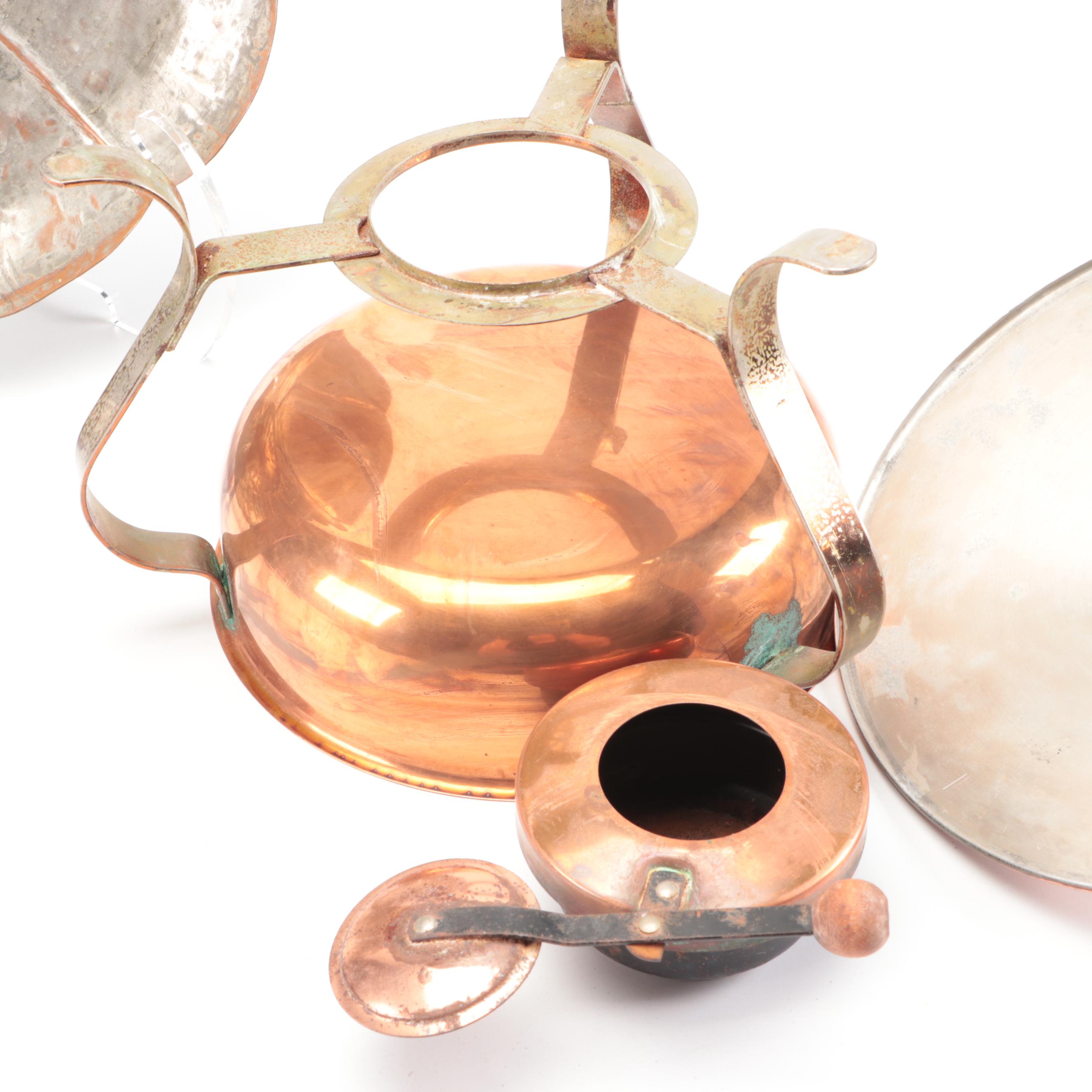 Scalloped Copper Bowl, Copper Chafing Dishes, and More Serveware