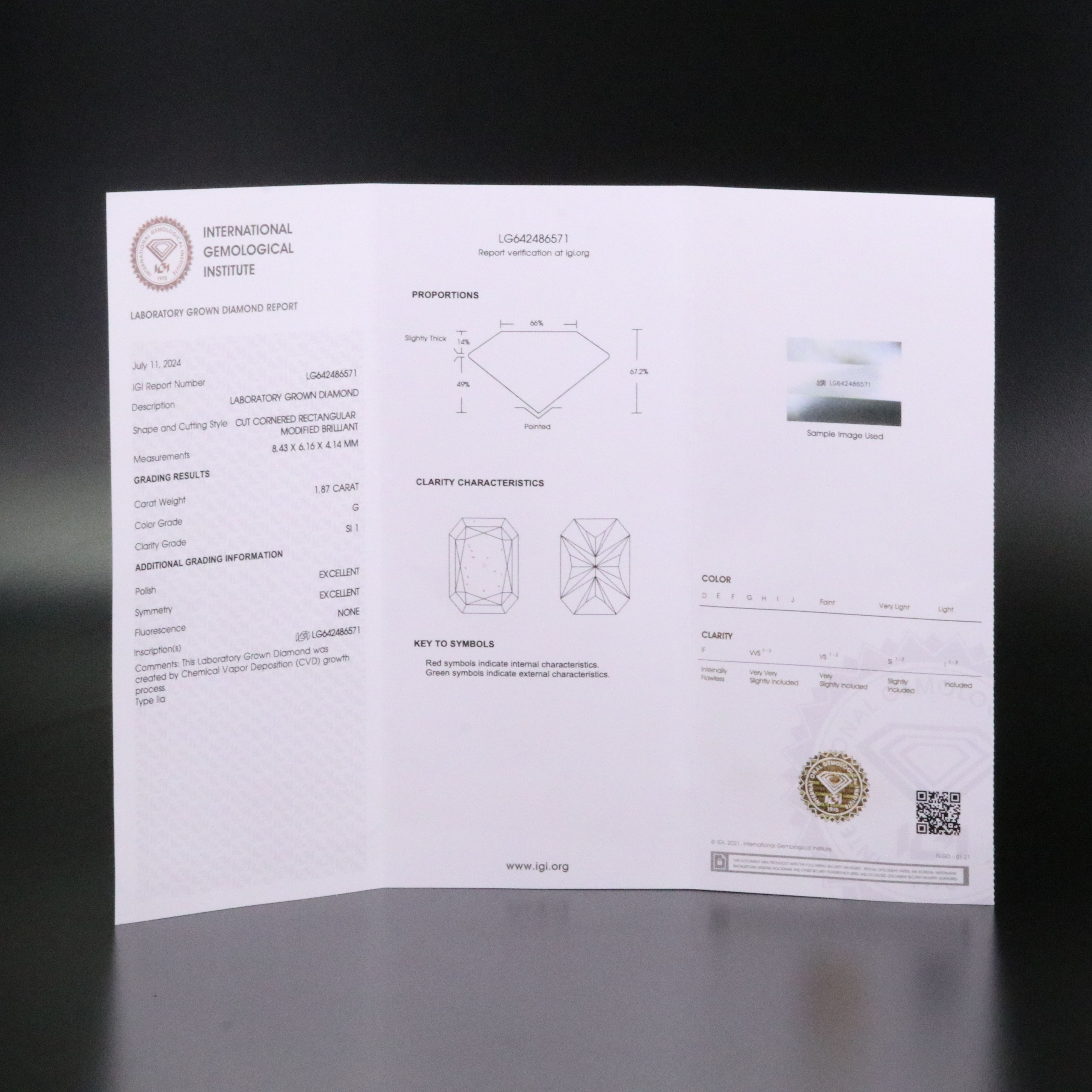 Loose 1.87 CT Lab Grown Diamond with IGI Report