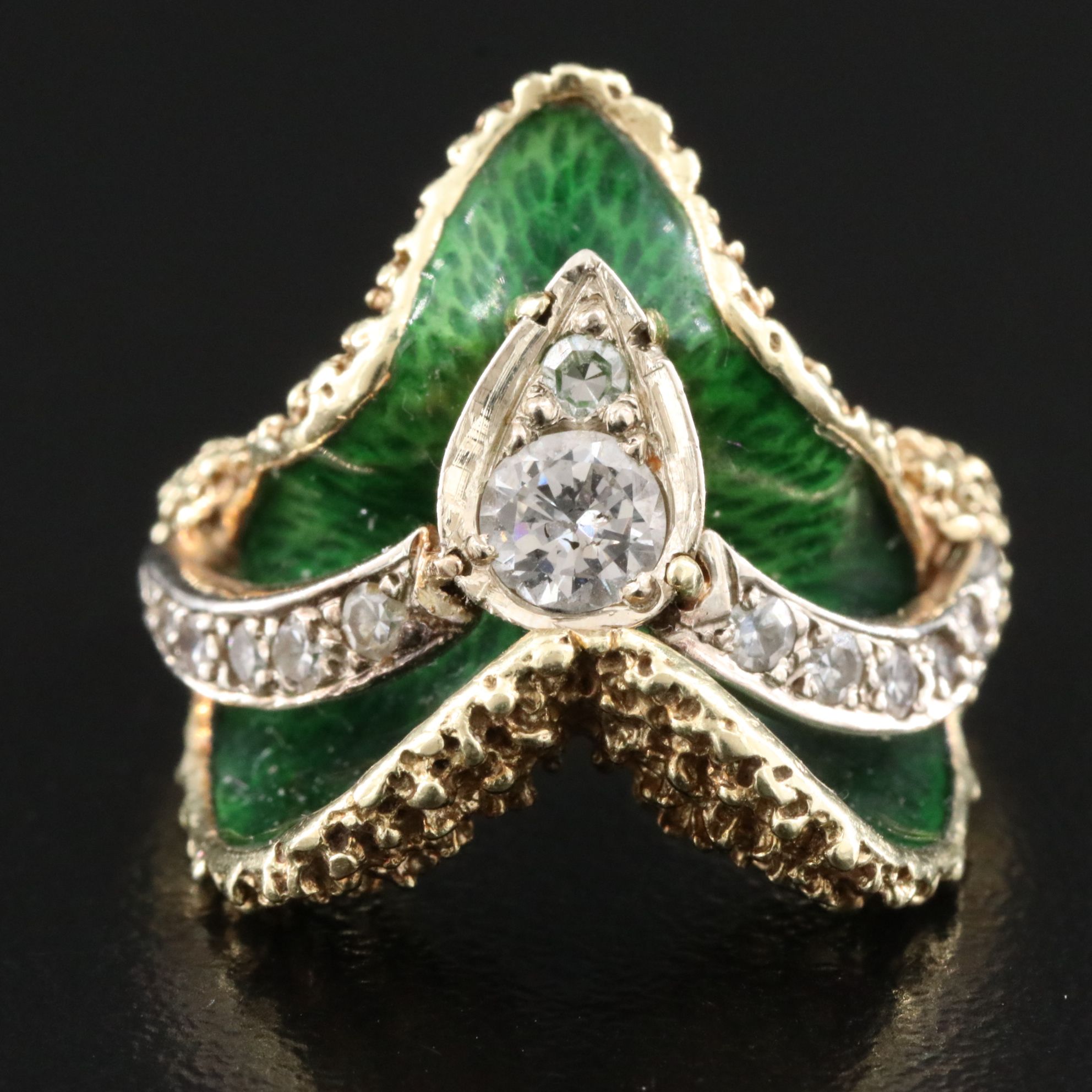 14K Two-Tone Diamond and Enamel Ring