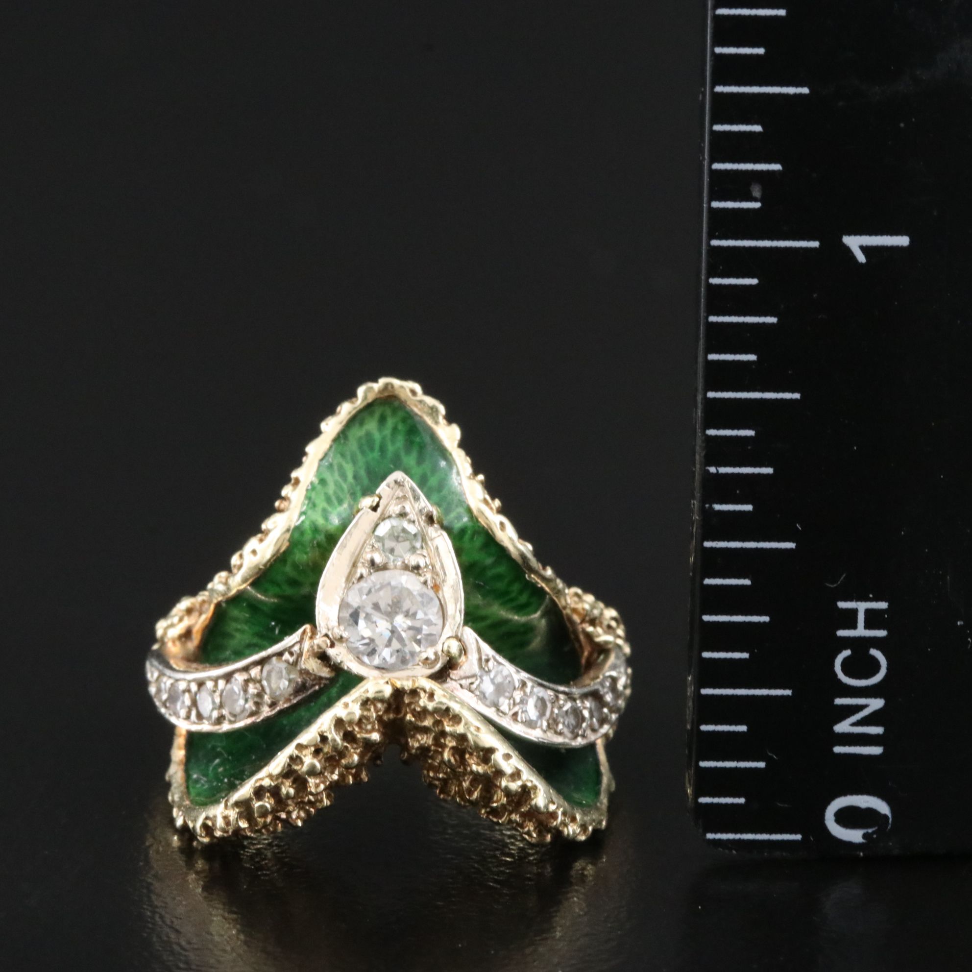 14K Two-Tone Diamond and Enamel Ring