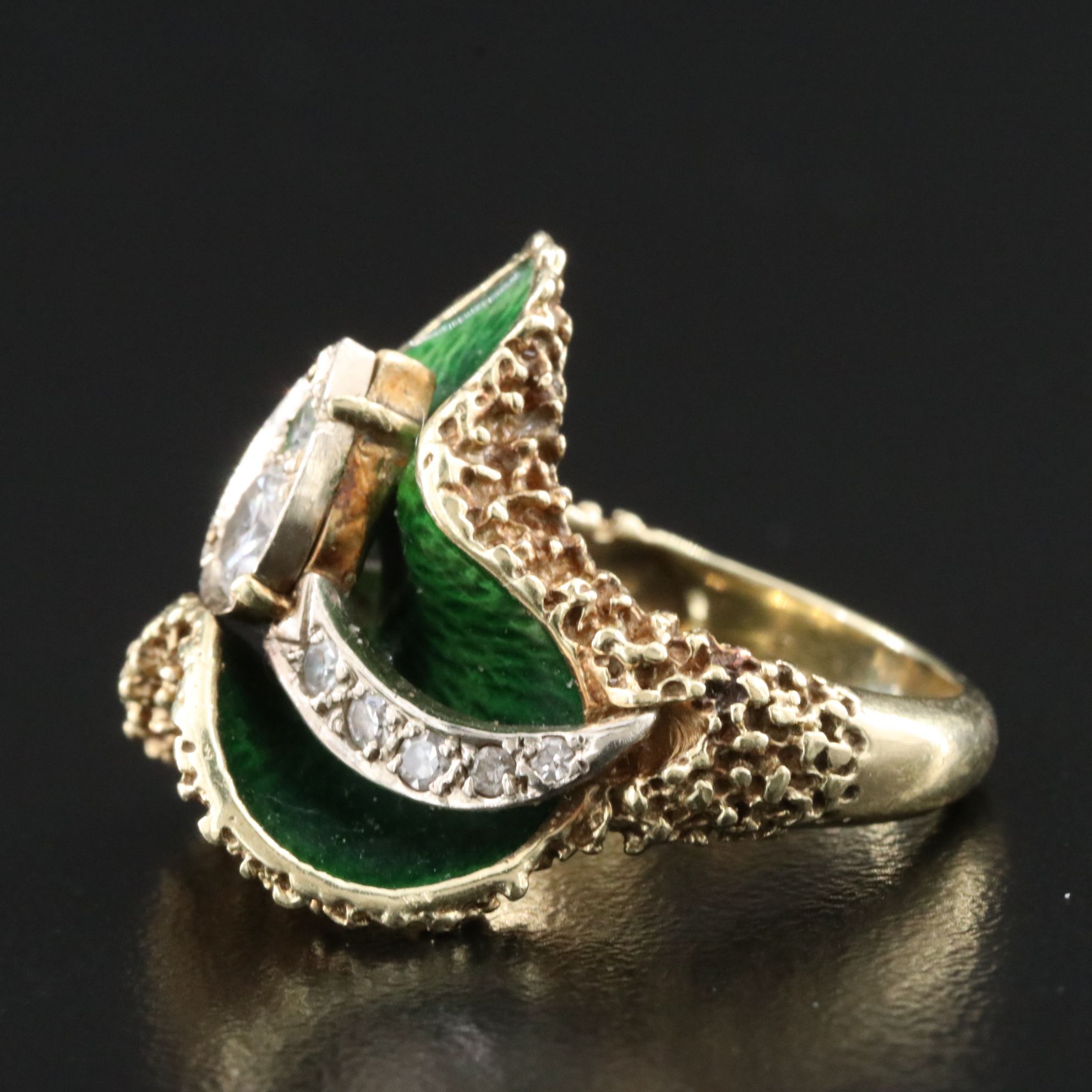 14K Two-Tone Diamond and Enamel Ring