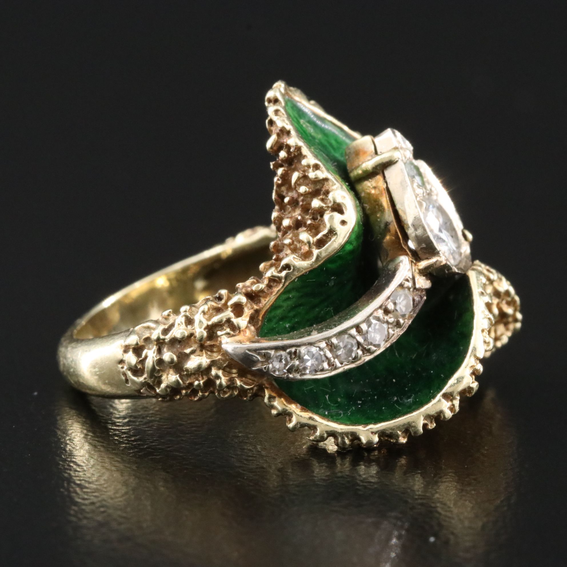 14K Two-Tone Diamond and Enamel Ring