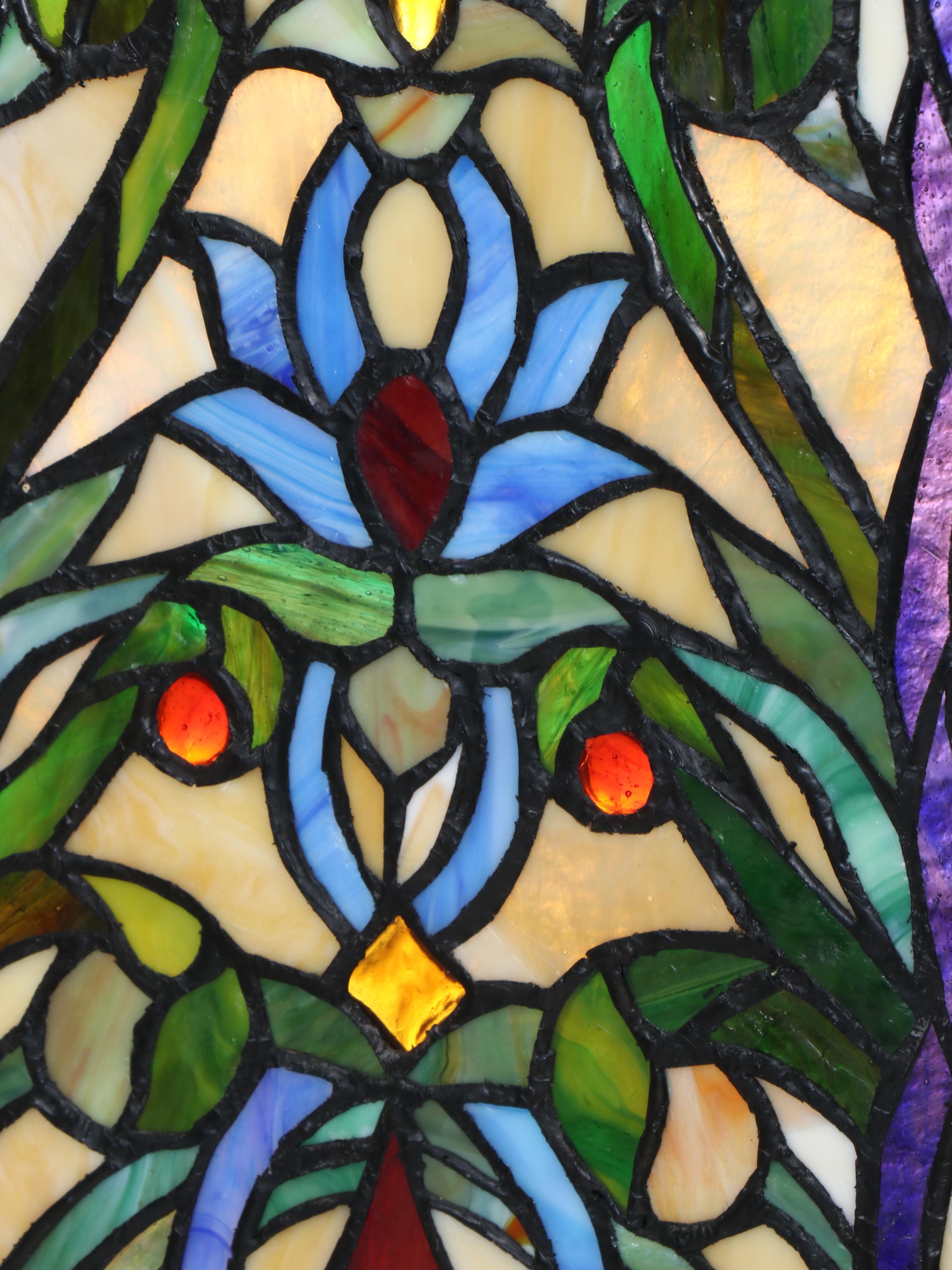 Victorian Style Floral Stained Glass Fireplace Screen, 21st Century