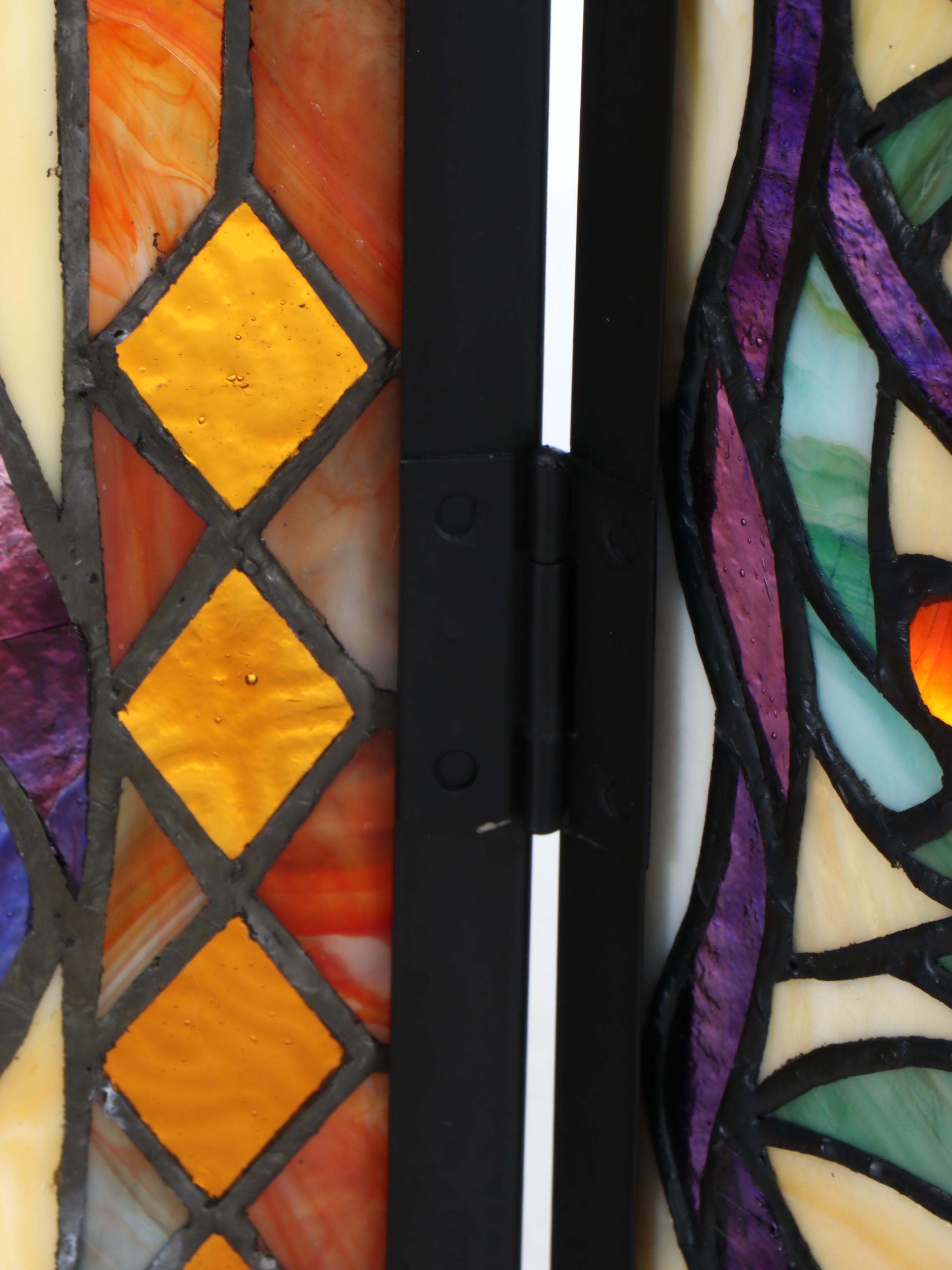 Victorian Style Floral Stained Glass Fireplace Screen, 21st Century