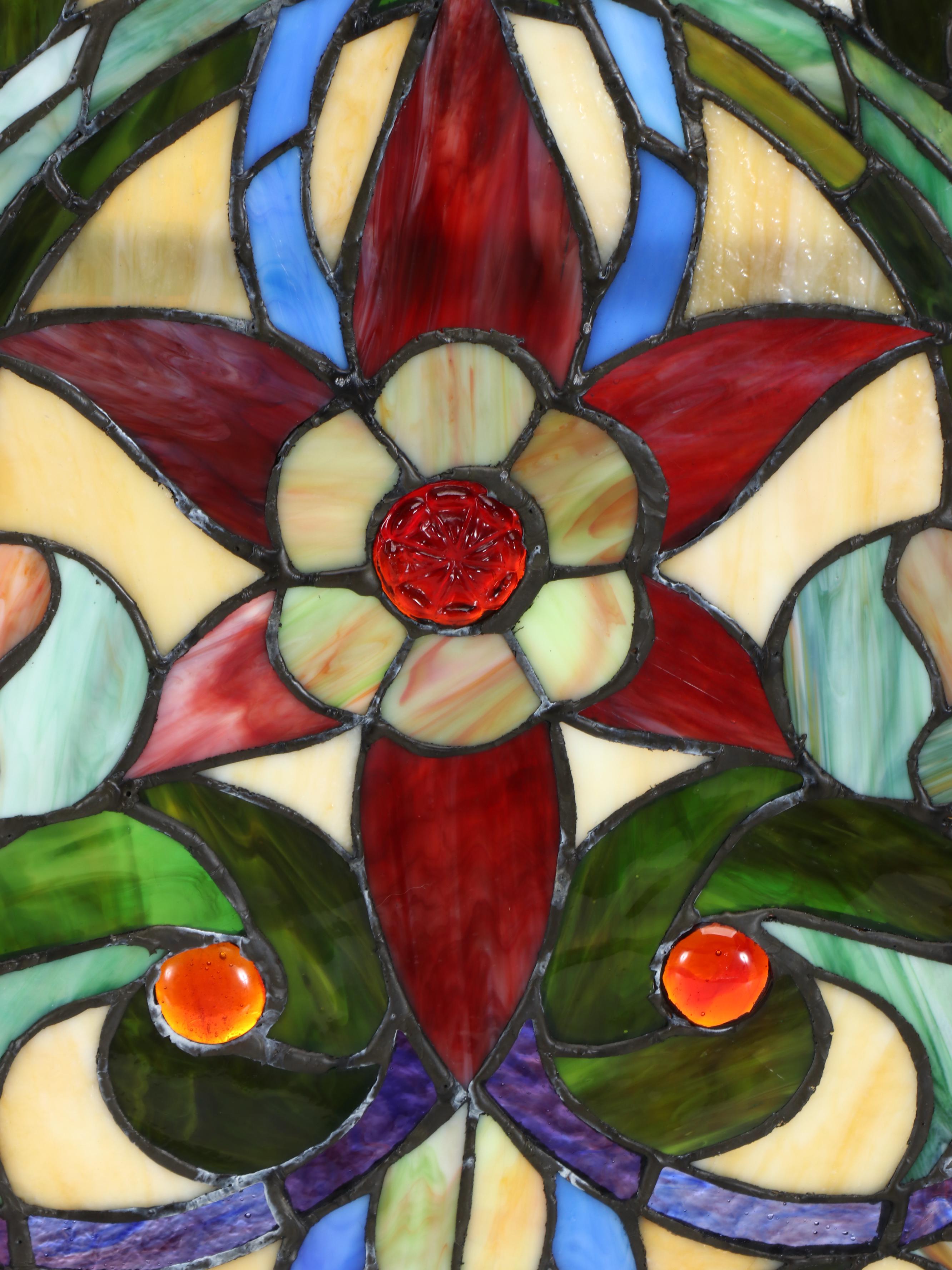 Victorian Style Floral Stained Glass Fireplace Screen, 21st Century