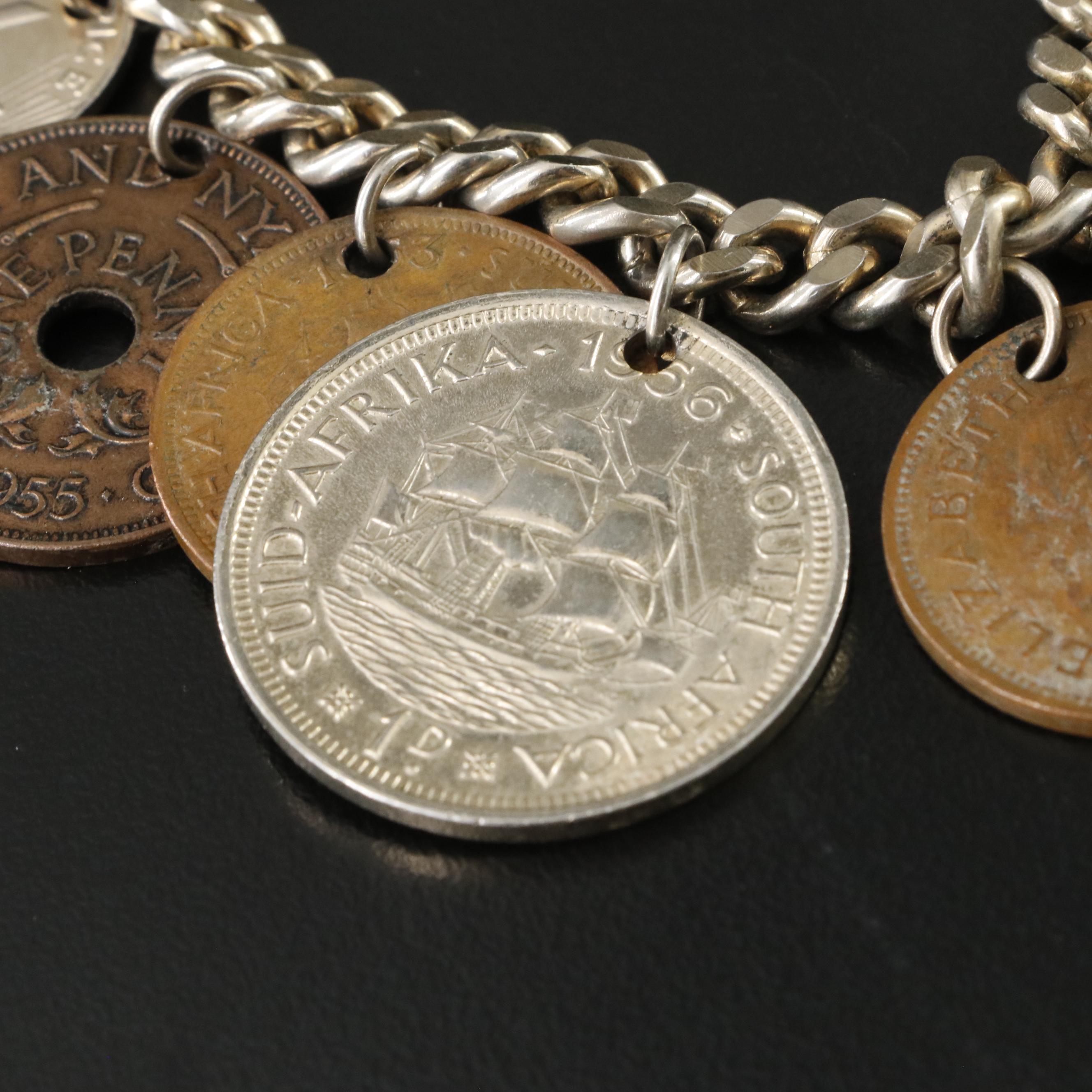 Vintage Foreign Coin Bracelets and Brooch