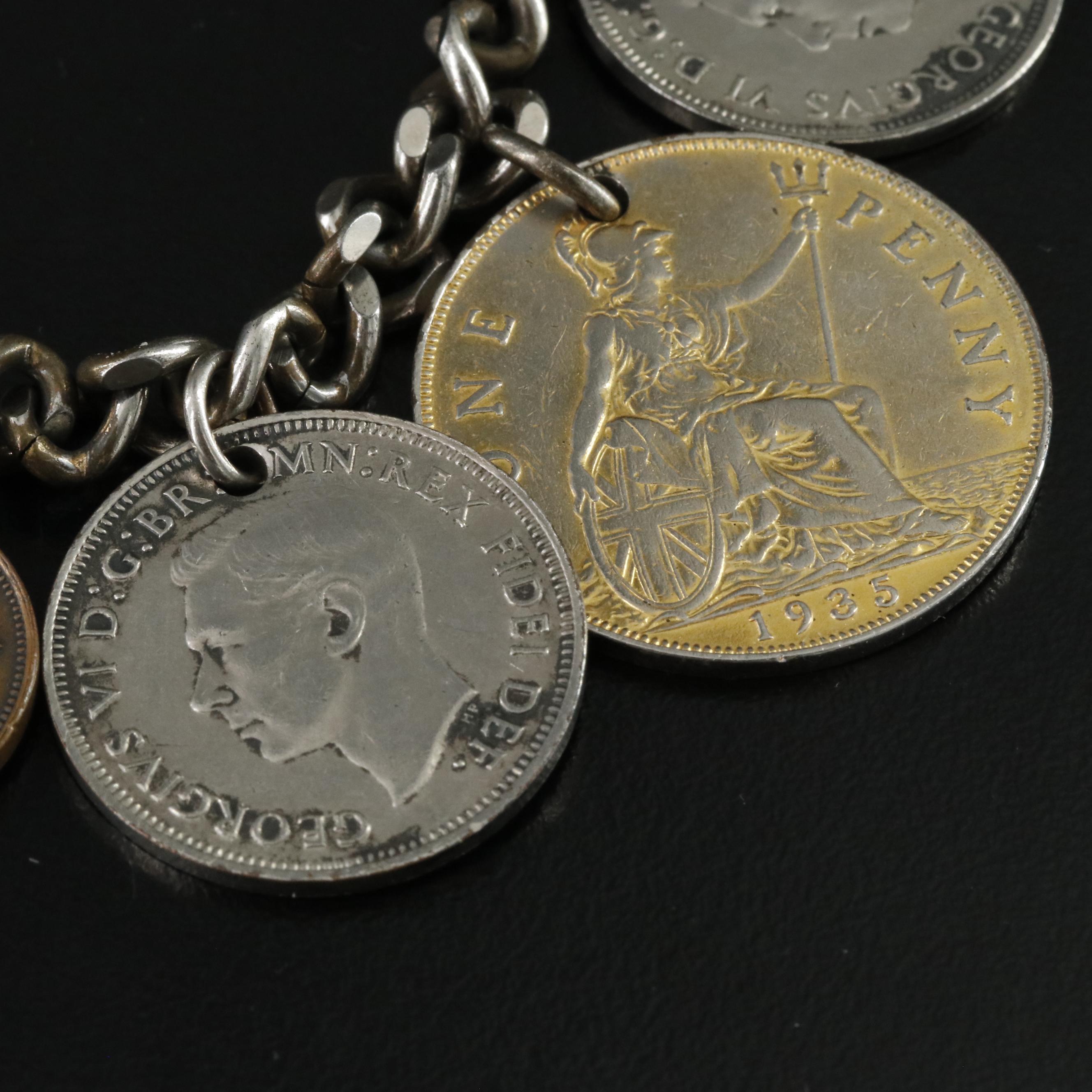 Vintage Foreign Coin Bracelets and Brooch