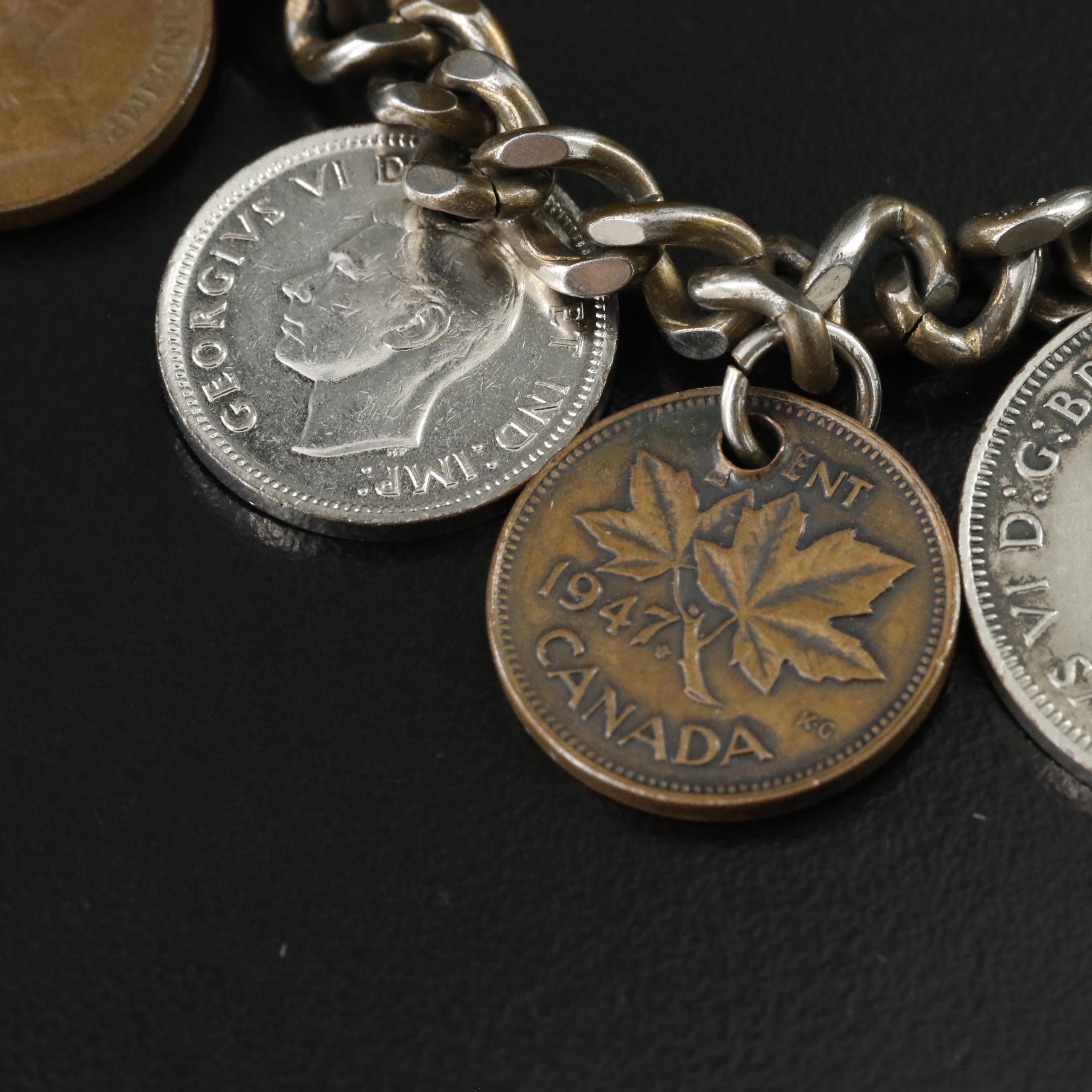 Vintage Foreign Coin Bracelets and Brooch