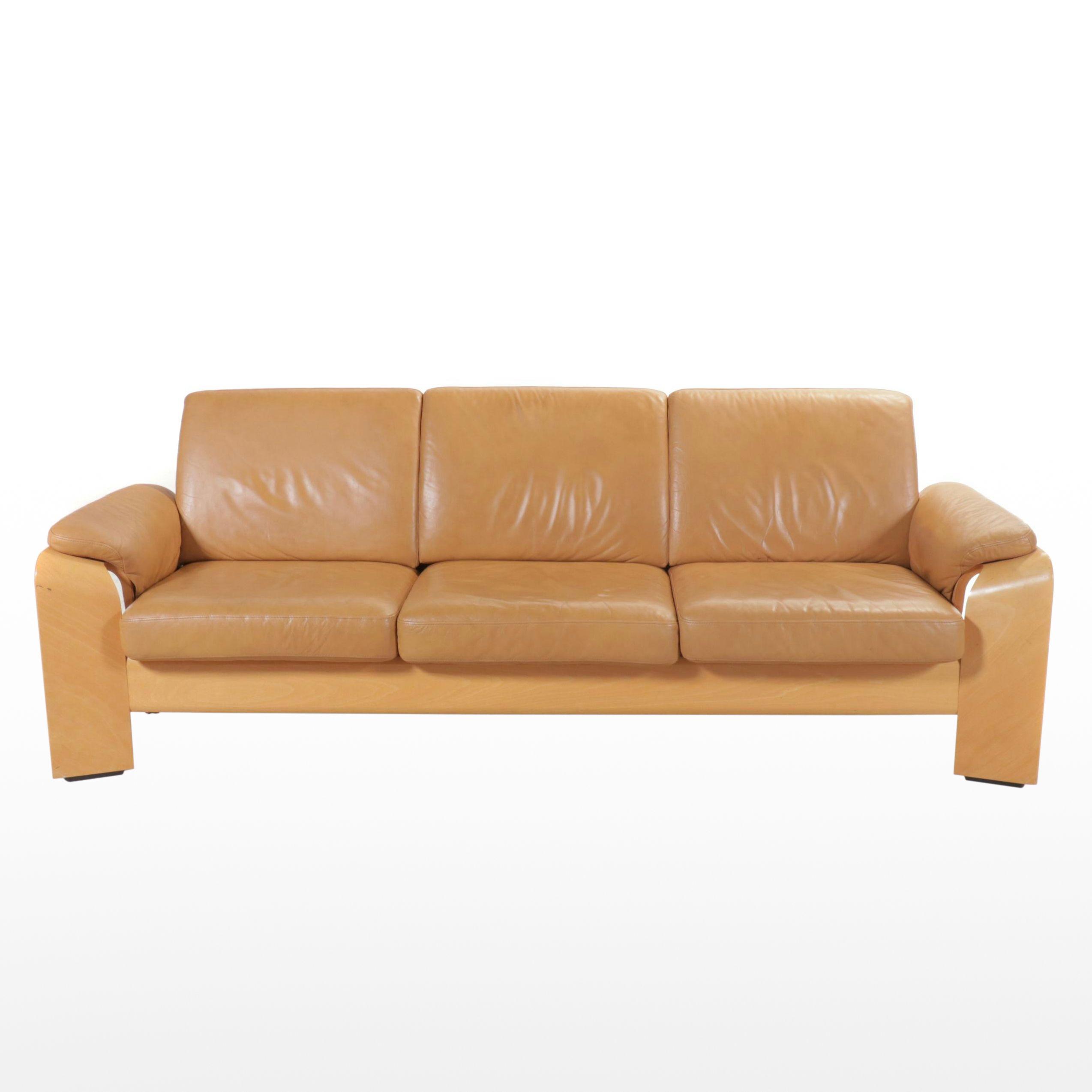 Danish Modern Style Wood and Leather Sofa