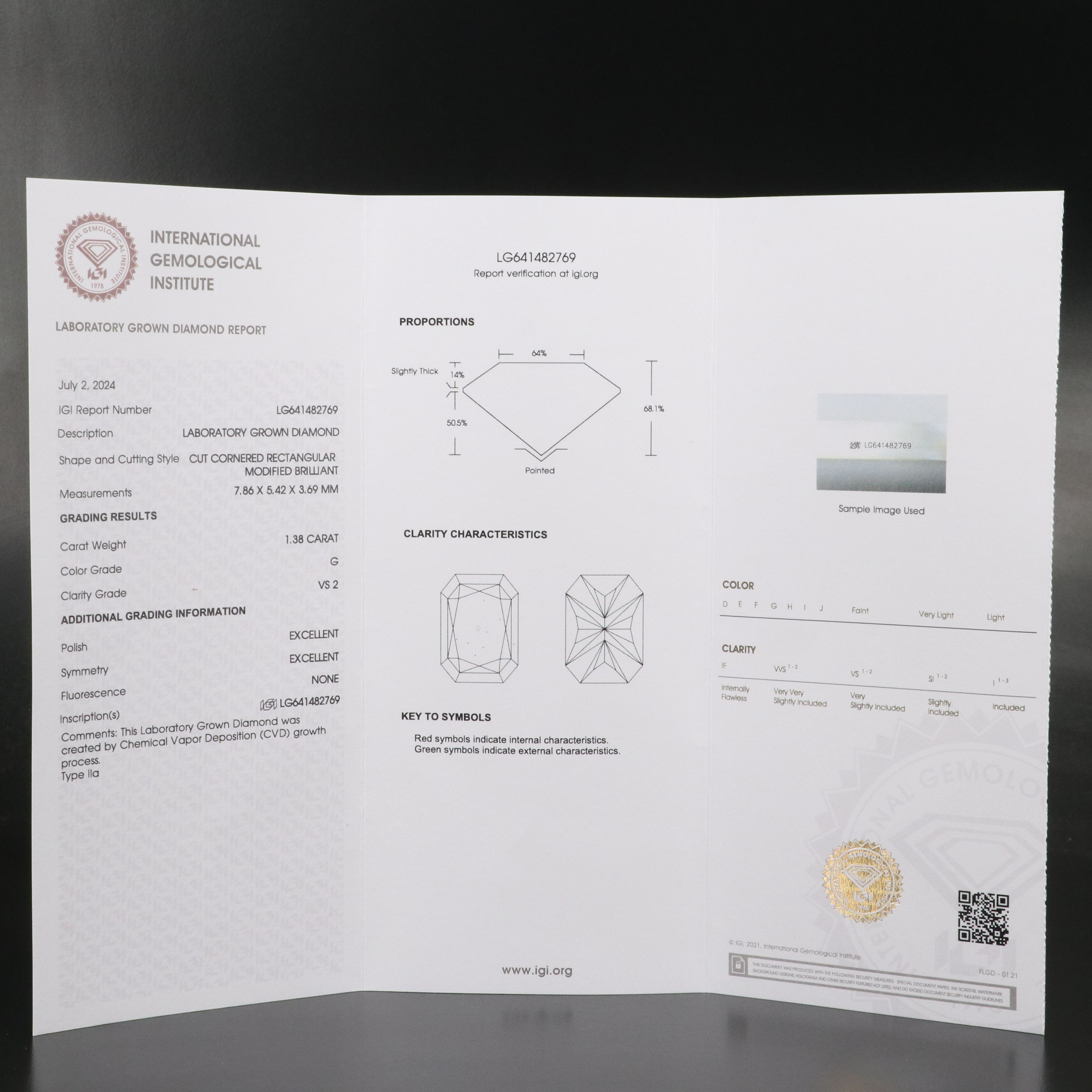 Loose 1.38 CT Lab Grown Diamond with IGI Report