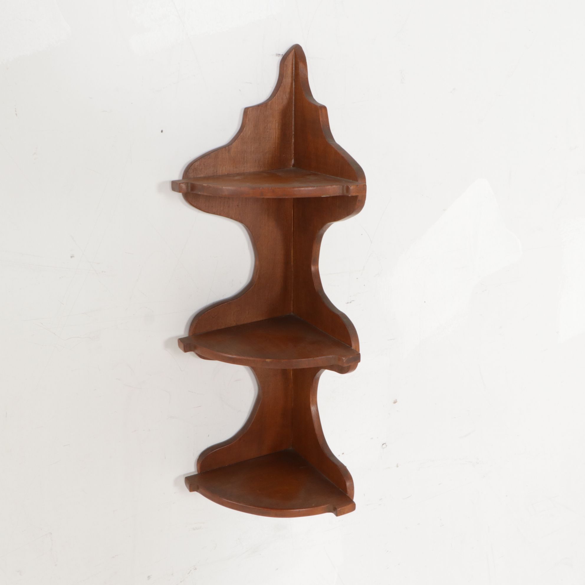 Three-Tiered Wood Carved Corner Shelf for Wall Mounting