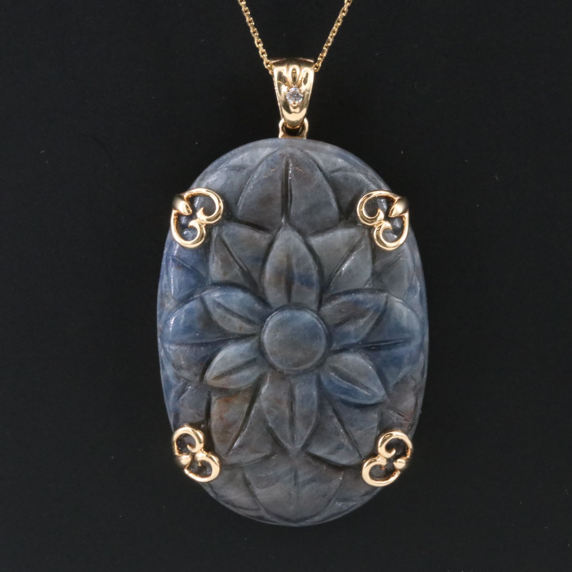 Chromia 14K 62.36 CT Sapphire Enhancer Pendant Necklace with Diamond Accent