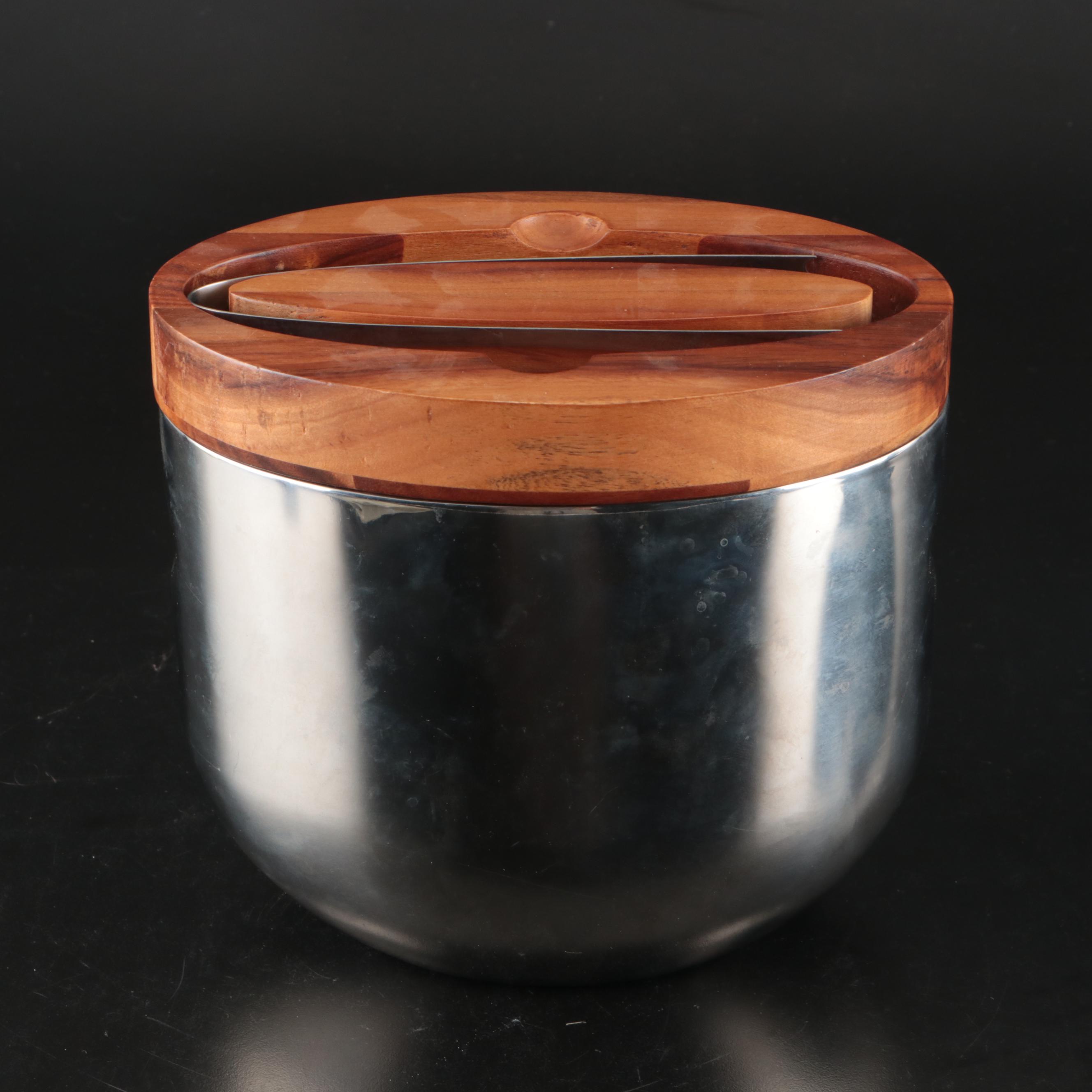 Nambé "Scoop" Chip and Dip Bowl and Ice Bucket with Wooden Lid